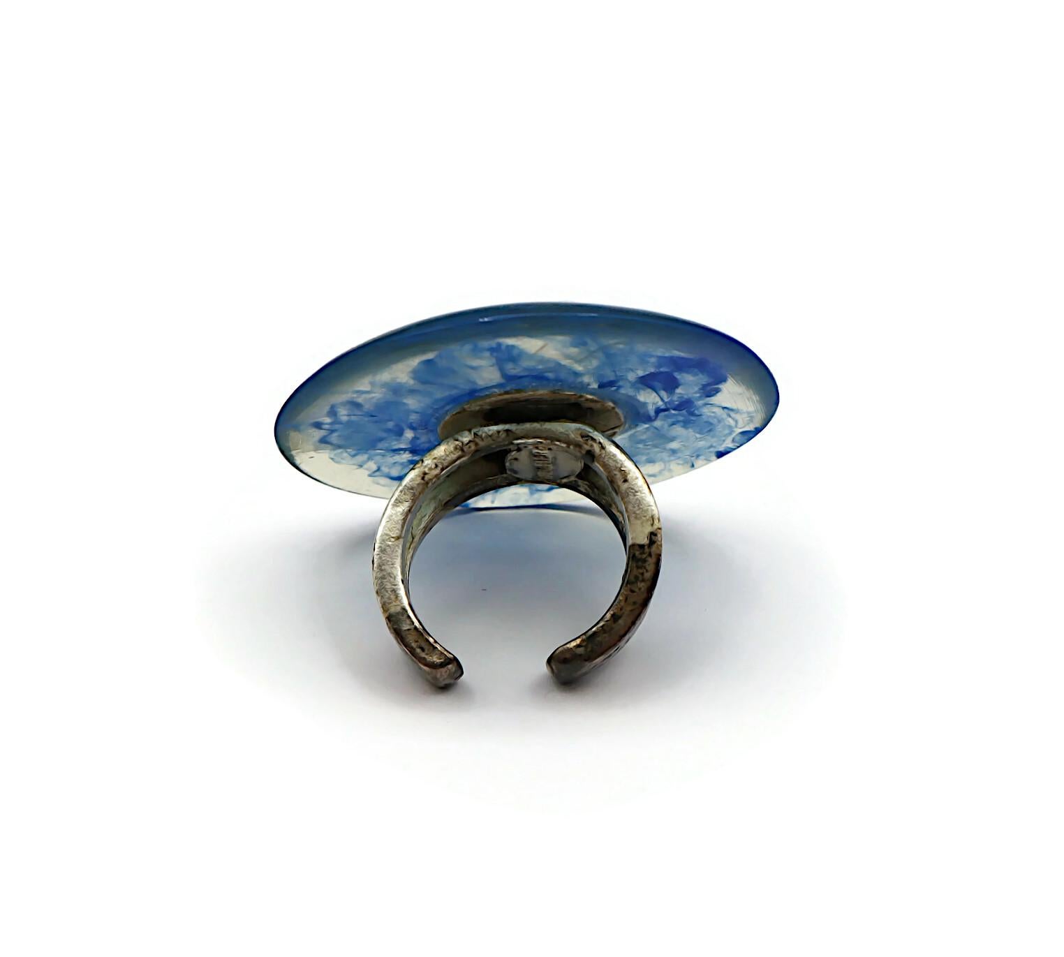 JEAN PAUL GAULTIER Vintage Massive Marbled Blue Resin Ring For Sale 2