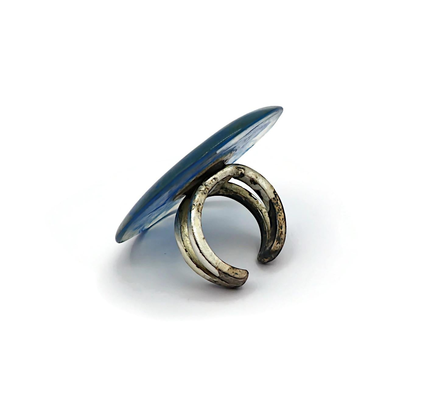JEAN PAUL GAULTIER Vintage Massive Marbled Blue Resin Ring For Sale 3