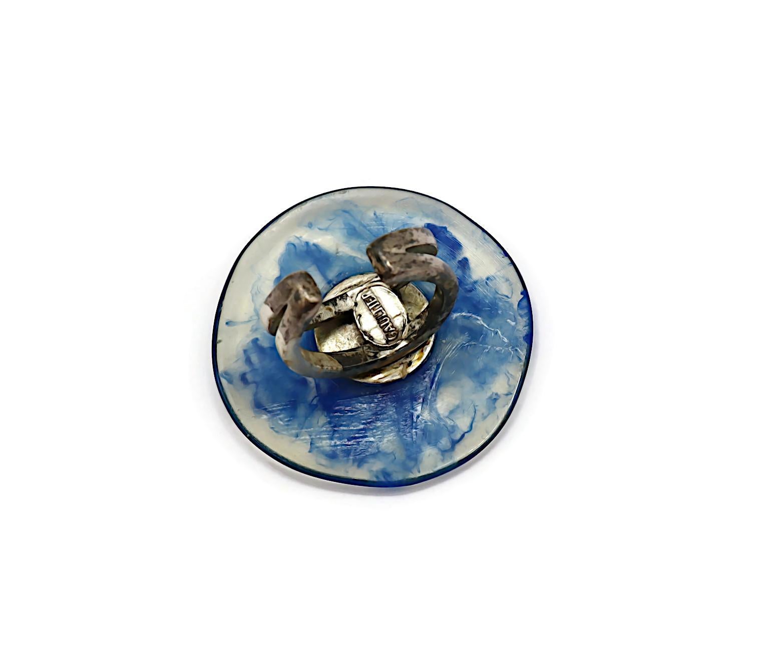 JEAN PAUL GAULTIER Vintage Massive Marbled Blue Resin Ring For Sale 4