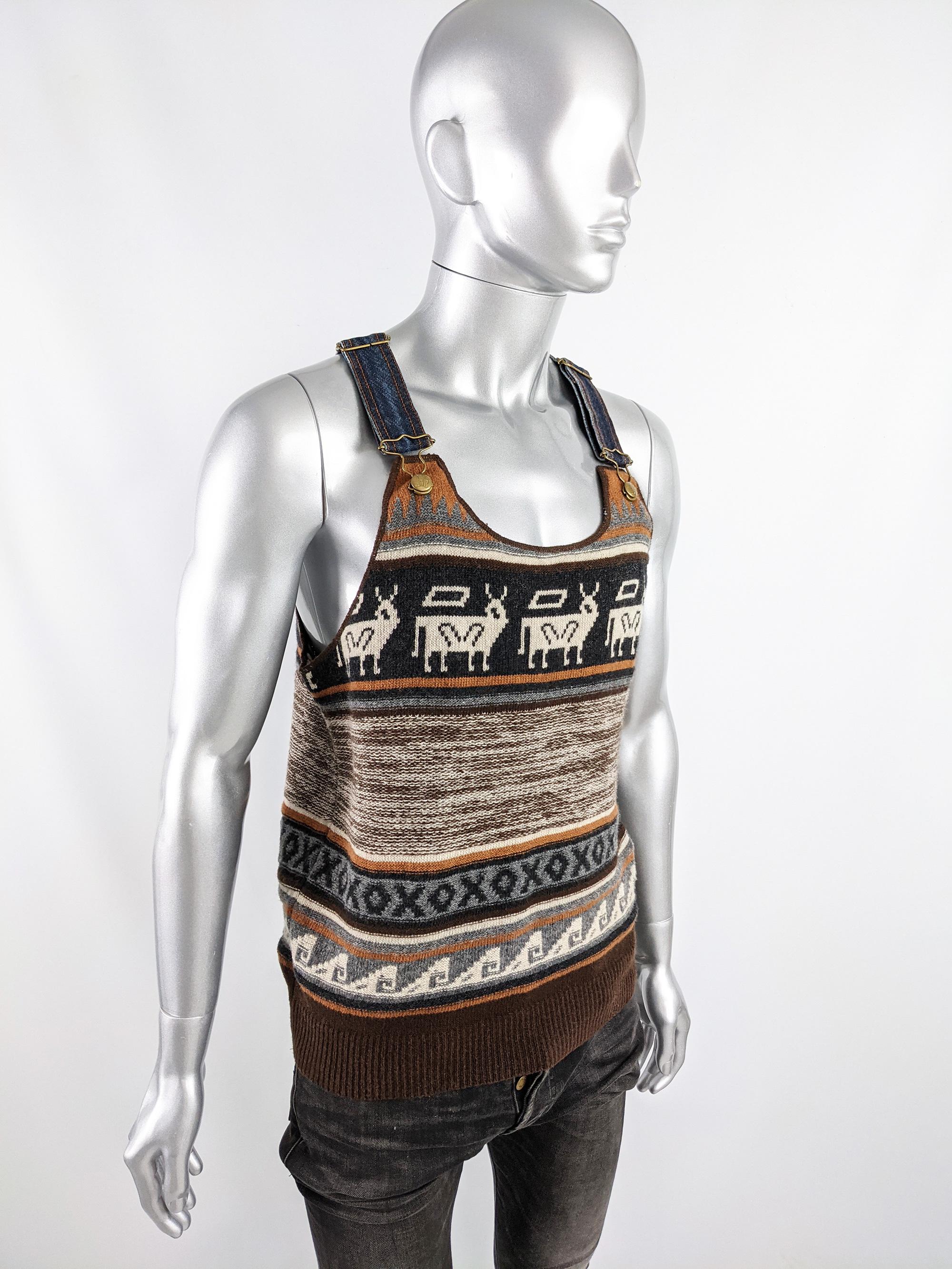 Jean Paul Gaultier Vintage Mens Denim & Knitwear Sweater Sleeveless Top, 1990s 2