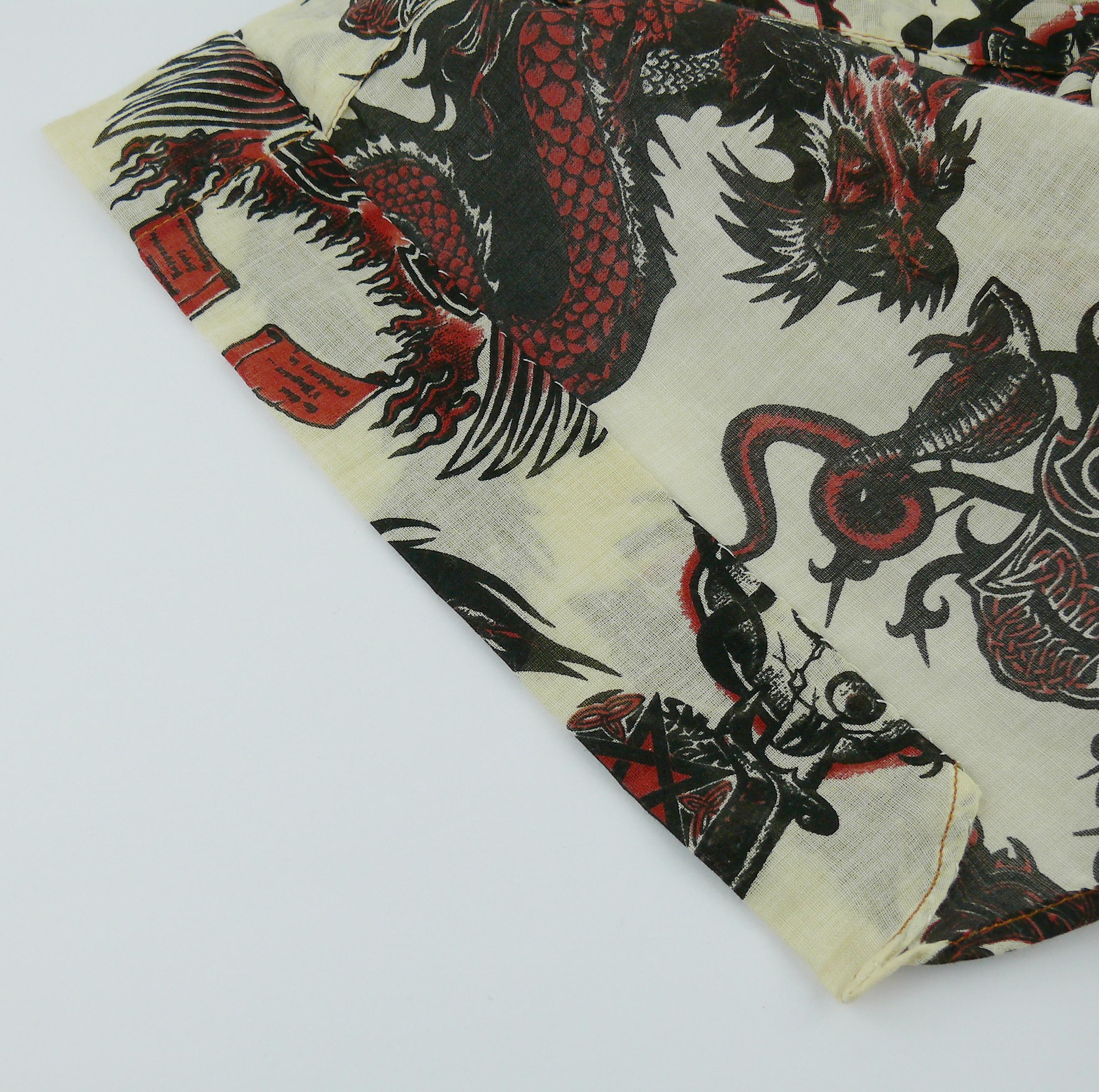 Jean Paul Gaultier Vintage Men's Dragon Skull Eagle Tattoo Print Shirt 5
