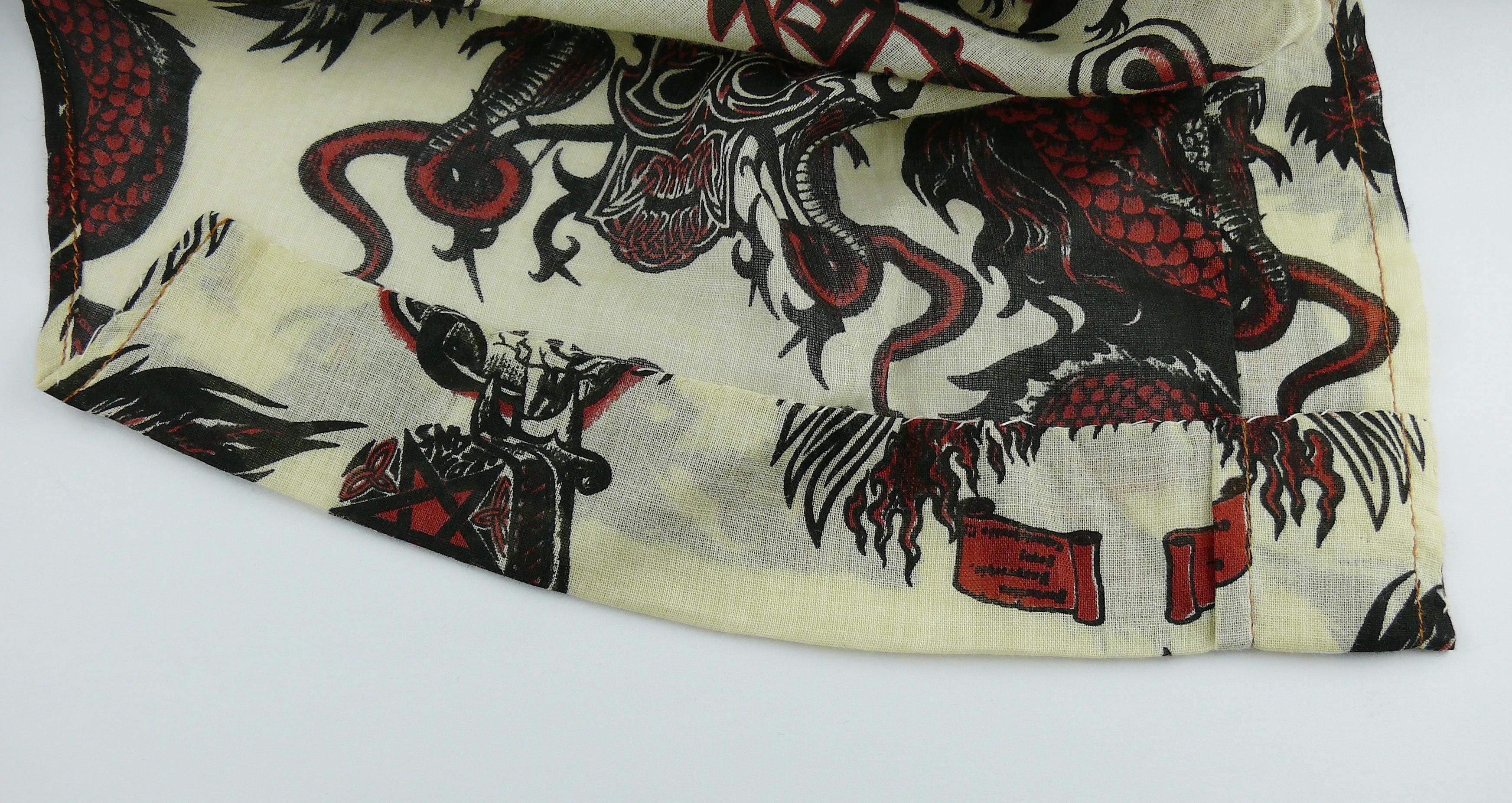 Jean Paul Gaultier Vintage Men's Dragon Skull Eagle Tattoo Print Shirt 7