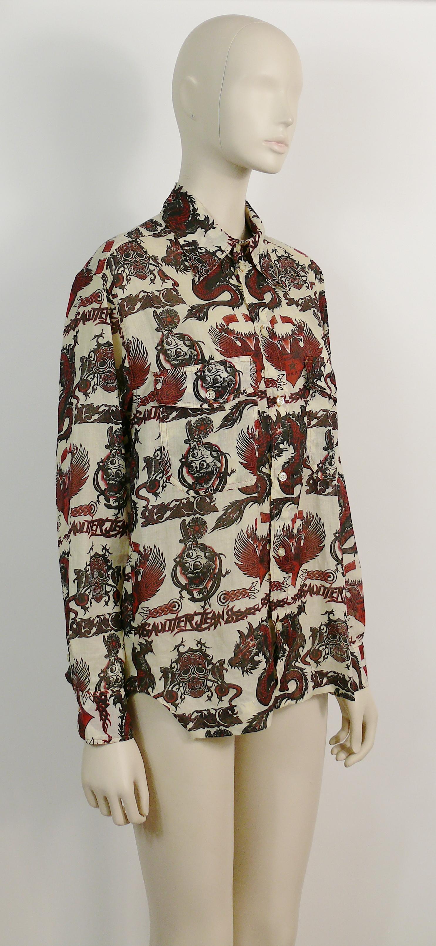 JEAN PAUL GAULTIER vintage men's shirt featuring tattoo print of barbed wire 'GAULTIER JEAN'S