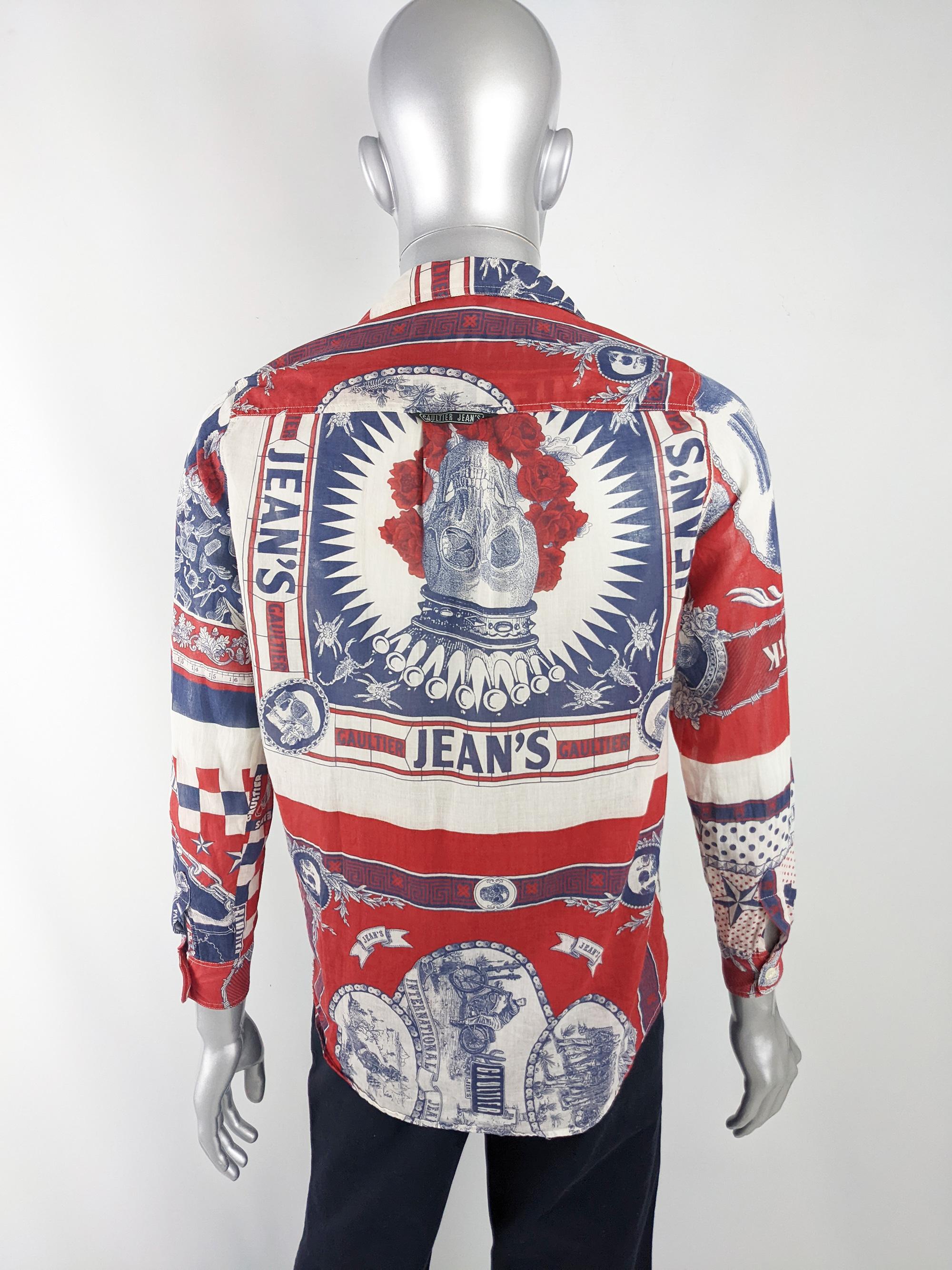 Men's Jean Paul Gaultier Vintage Mens Sheer Cotton Pinup Print Long Sleeve Shirt 1990s