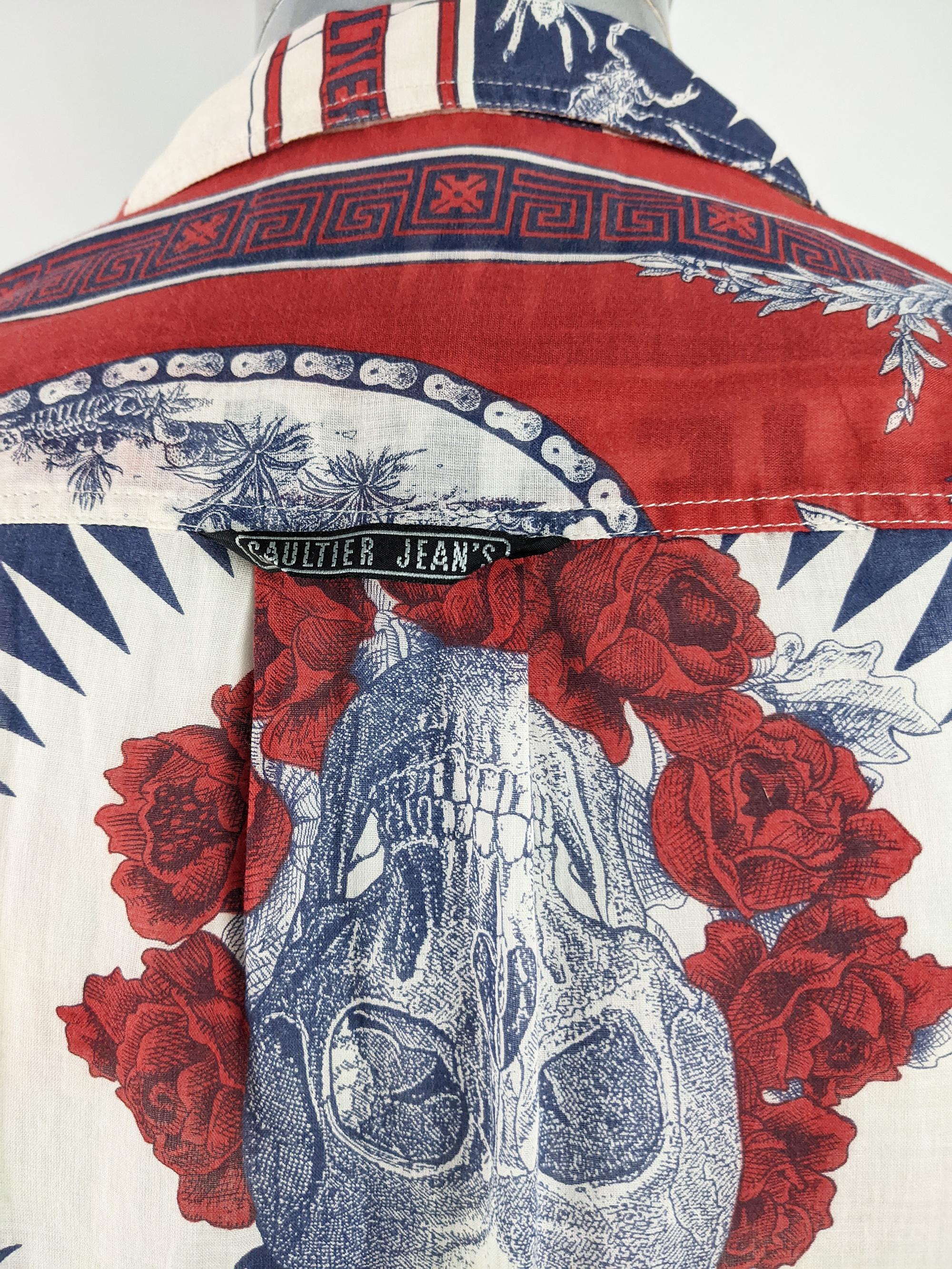 Jean Paul Gaultier Vintage Mens Sheer Cotton Pinup Print Long Sleeve Shirt 1990s 1