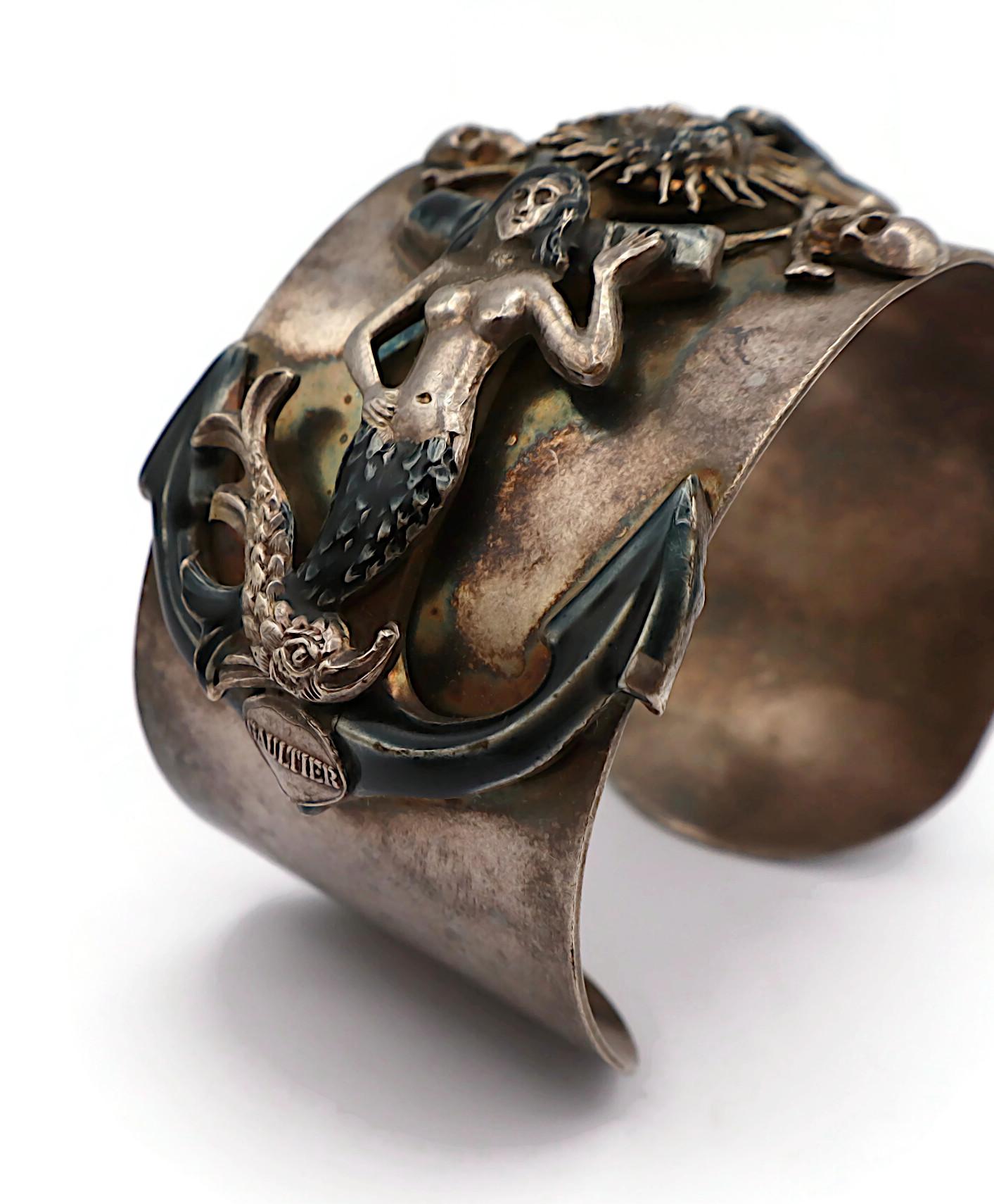 JEAN PAUL GAULTIER Vintage Mermaids Anchors Dolphins Memento Mori Cuff Bracelet 7