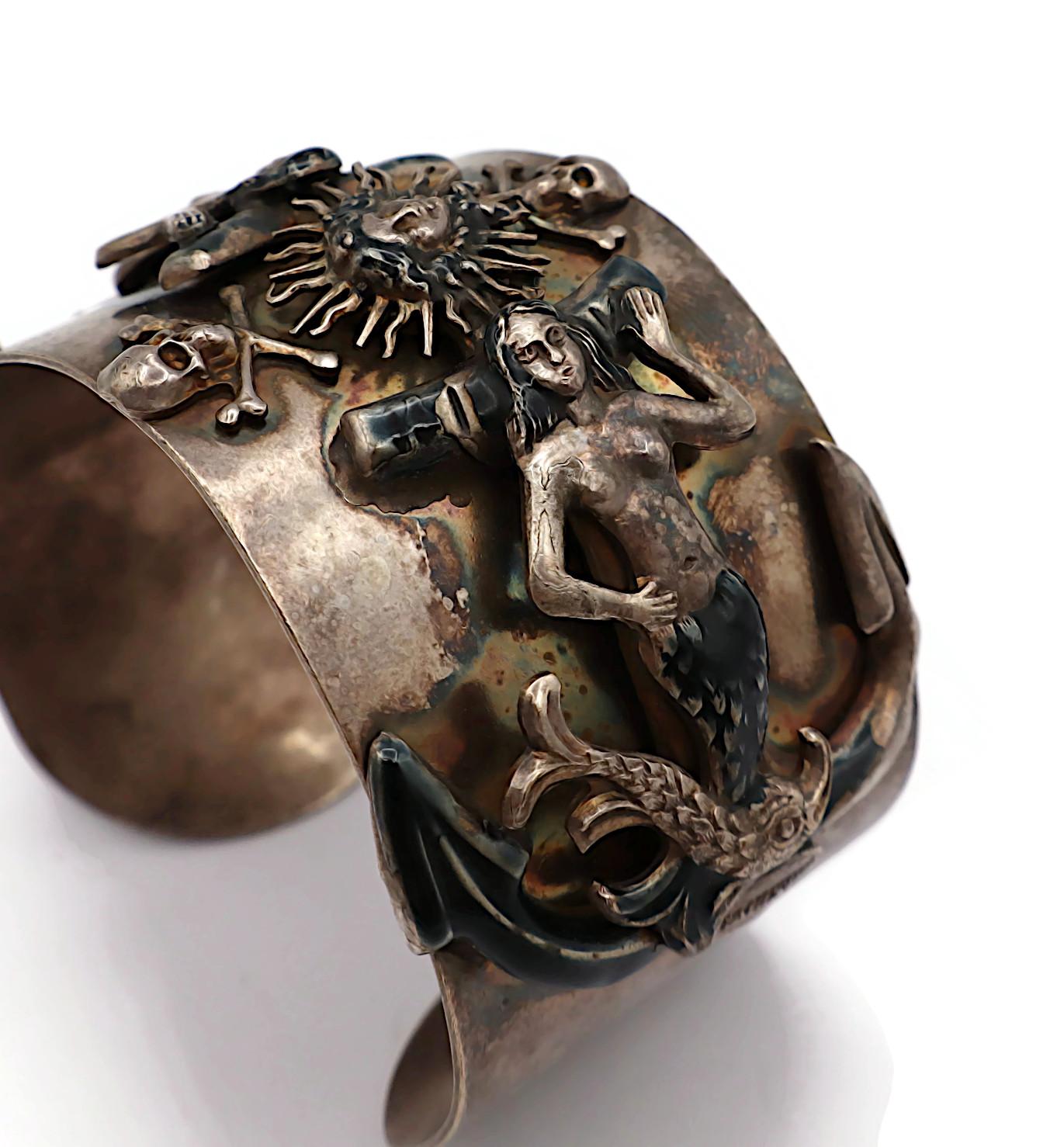 JEAN PAUL GAULTIER Vintage Mermaids Anchors Dolphins Memento Mori Cuff Bracelet 8