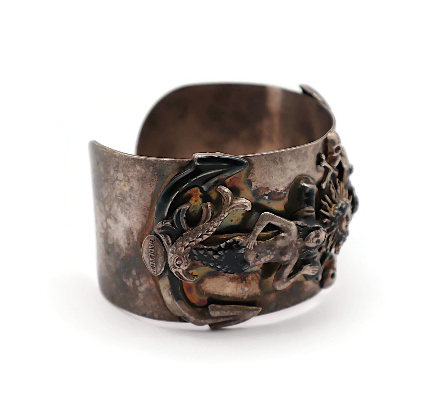 JEAN PAUL GAULTIER Vintage Mermaids Anchors Dolphins Memento Mori Cuff Bracelet In Good Condition In Nice, FR
