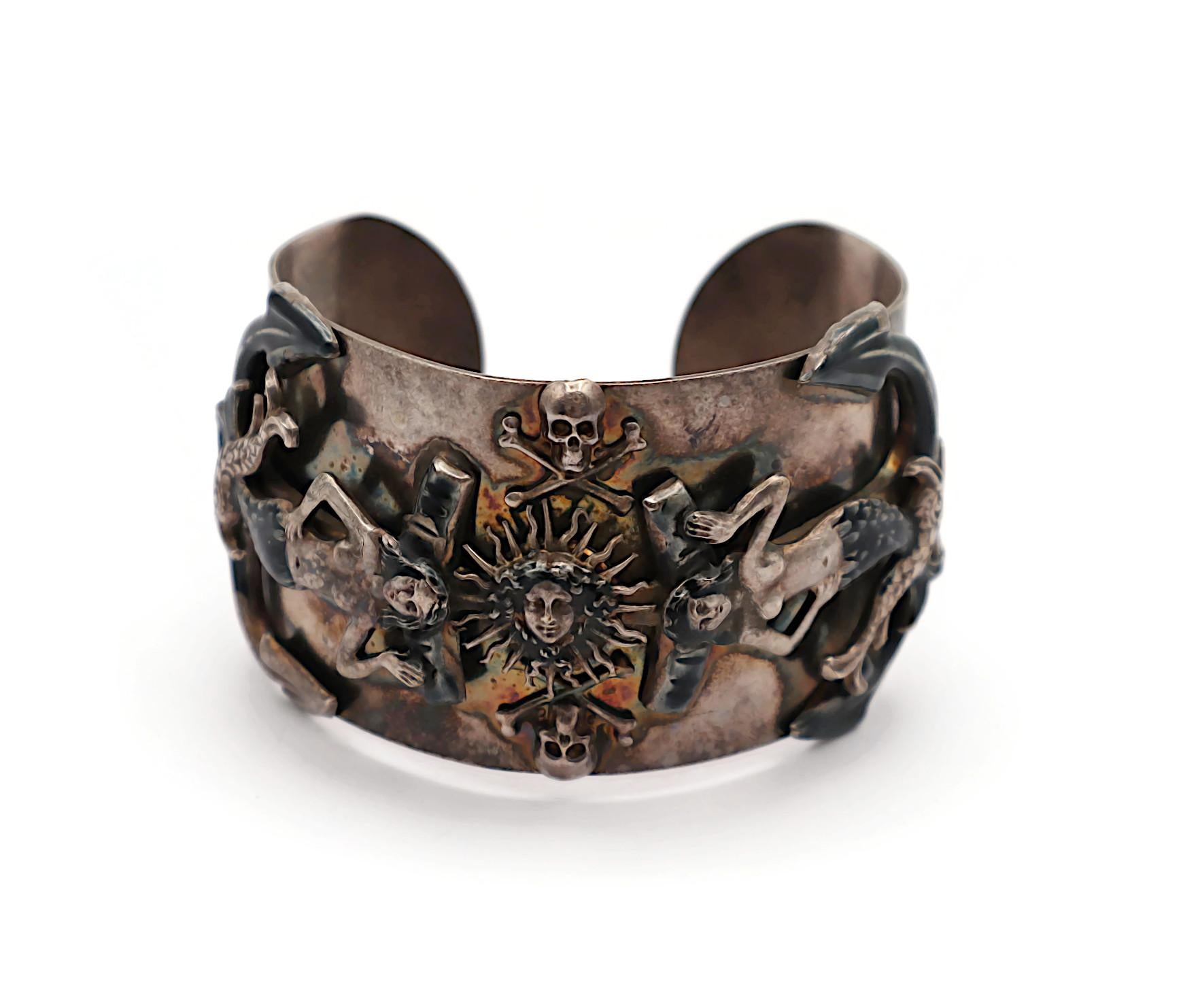 Women's JEAN PAUL GAULTIER Vintage Mermaids Anchors Dolphins Memento Mori Cuff Bracelet