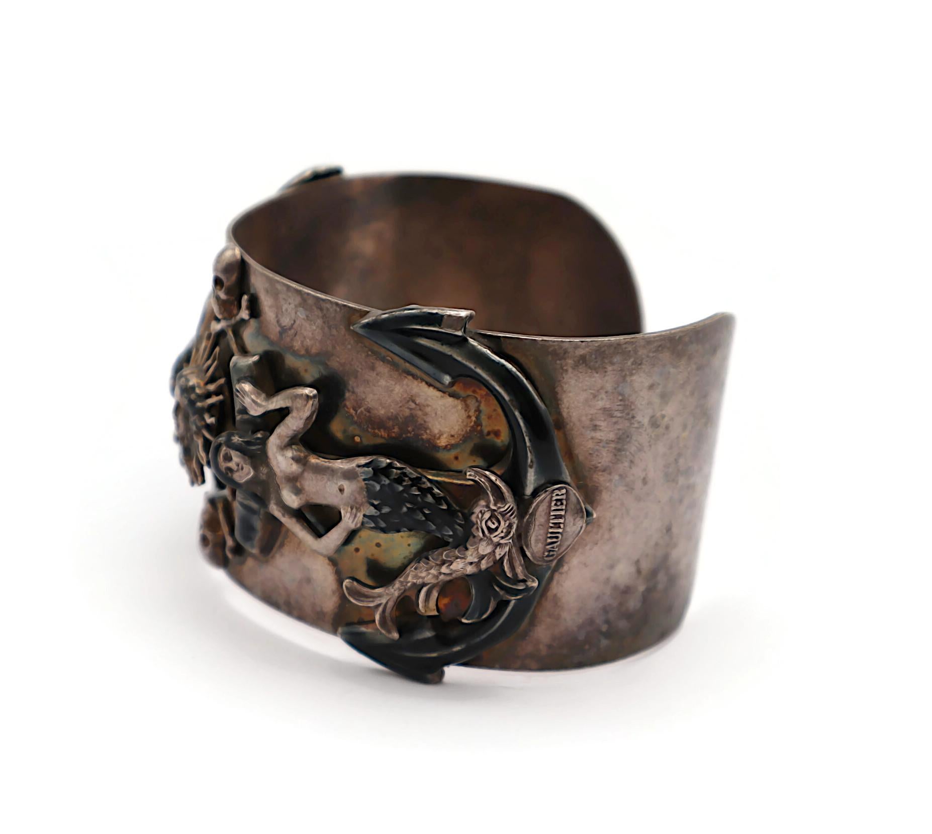 JEAN PAUL GAULTIER Vintage Mermaids Anchors Dolphins Memento Mori Cuff Bracelet 1