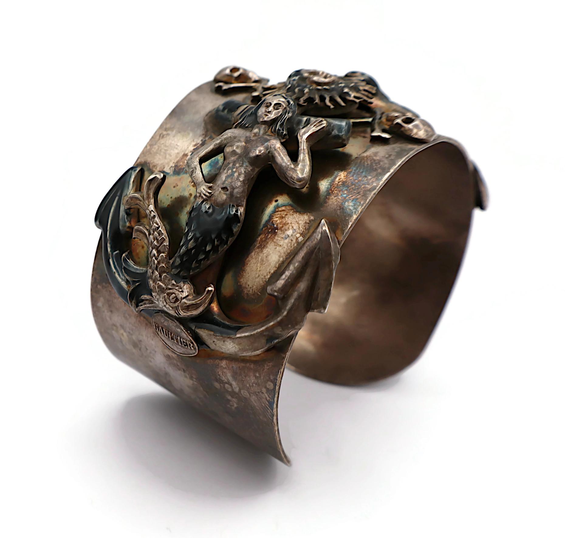 JEAN PAUL GAULTIER Vintage Mermaids Anchors Dolphins Memento Mori Cuff Bracelet 6