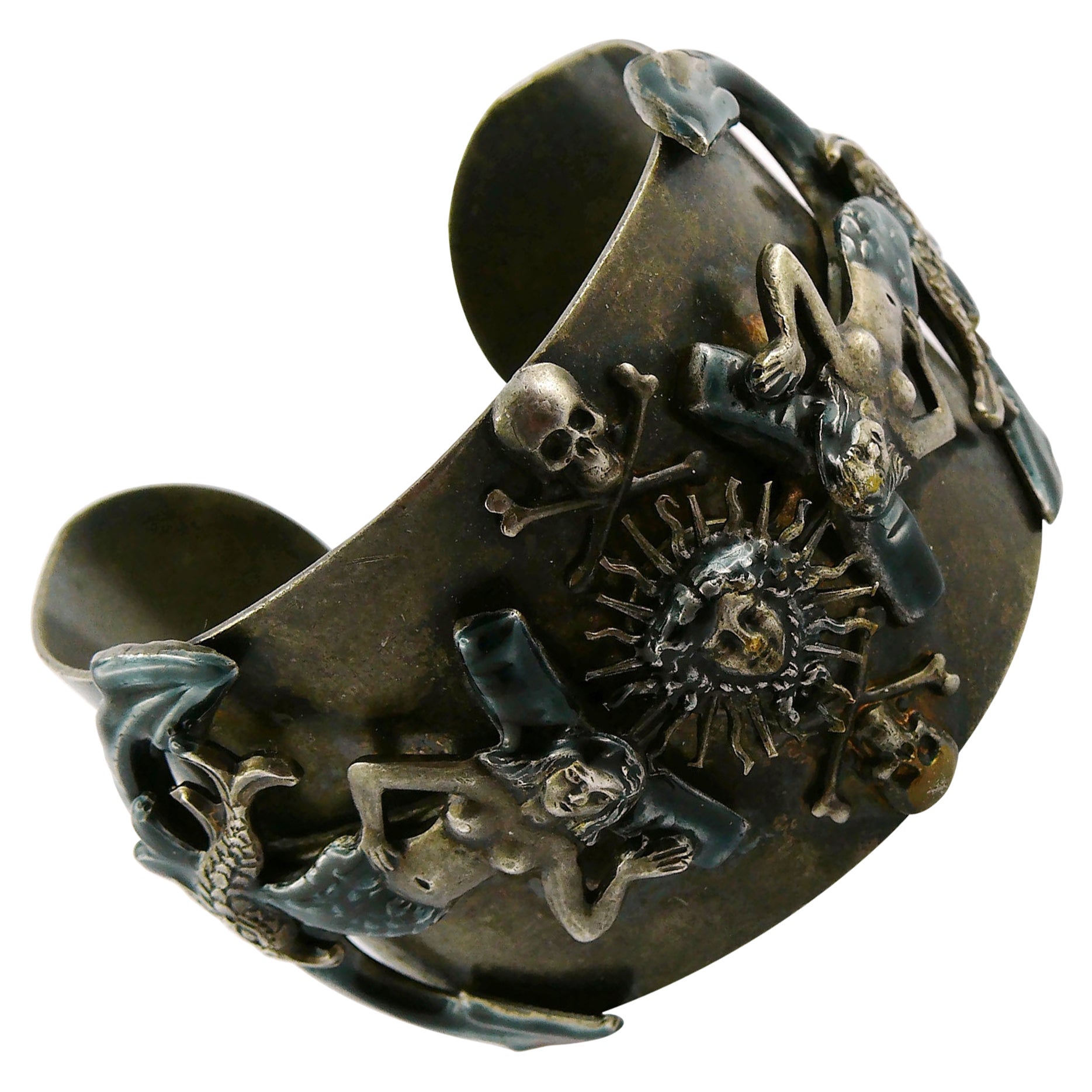 Jean Paul Gaultier Vintage Mermaids Anchors Dolphins Memento Mori Cuff Bracelet