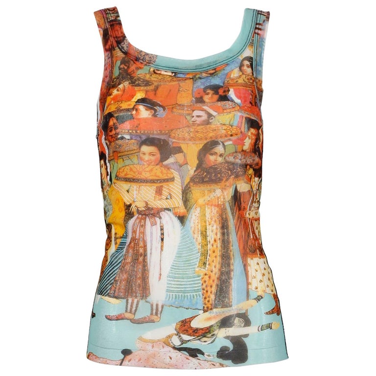 Top Vintage JEAN-PAUL GAULTIER 1992 Motif Faces Tricolore En Mesh - Taille Unique, Occasion Excellent état