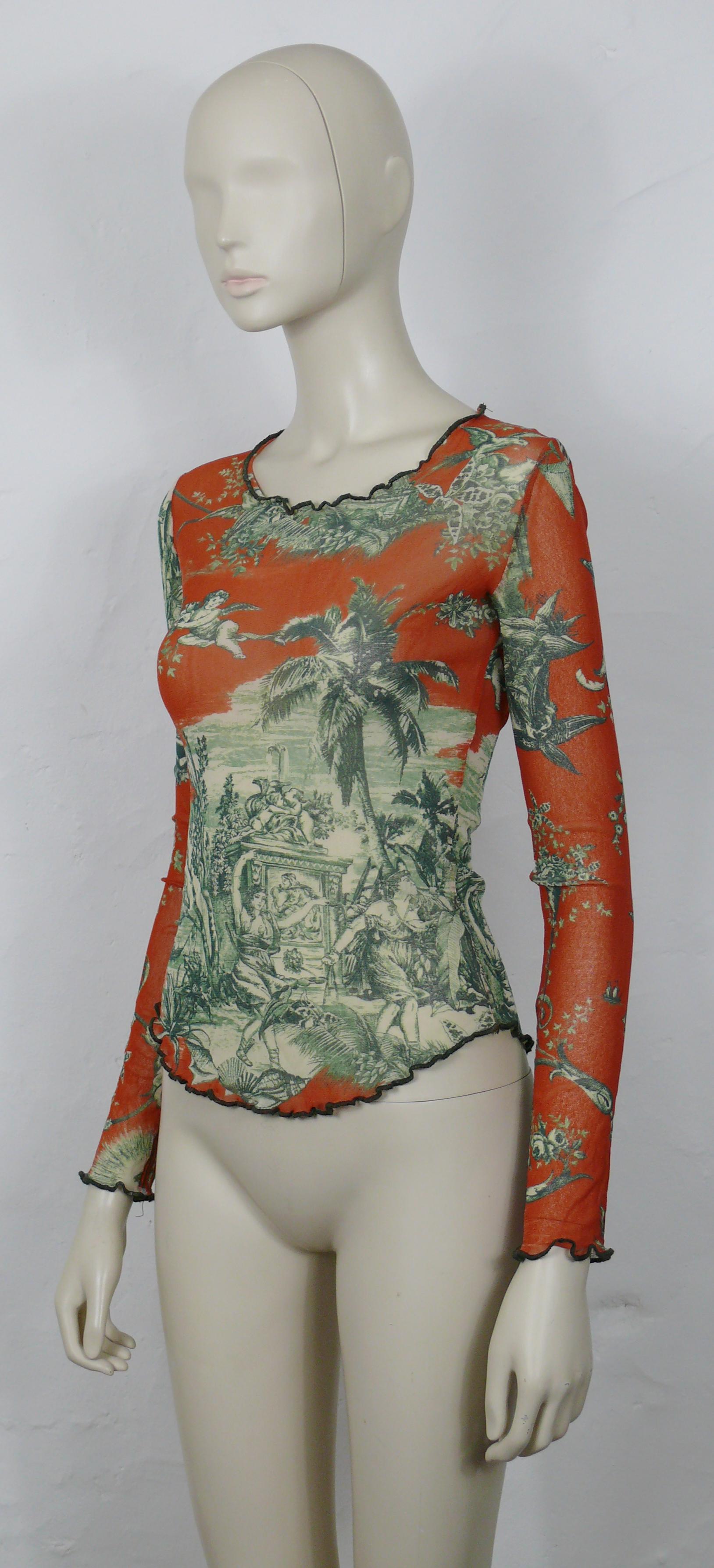 Jean Paul Gaultier Vintage Mesh Toile de Jouy Print Top and Skirt Ensemble For Sale 4