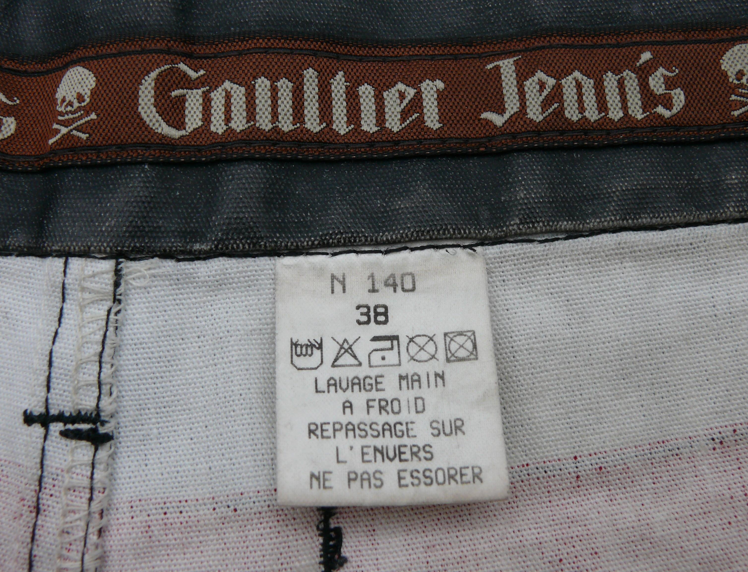 JEAN PAUL GAULTIER Vintage Motorcycle Trompe L'oeil Coated Denim Pants Trousers For Sale 6