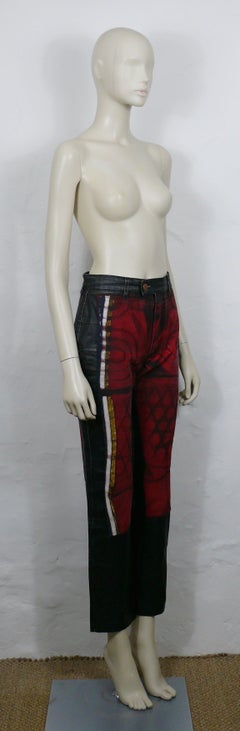 JEAN PAUL GAULTIER Vintage Motorcycle Trompe L'oeil Coated Denim Pants Trousers