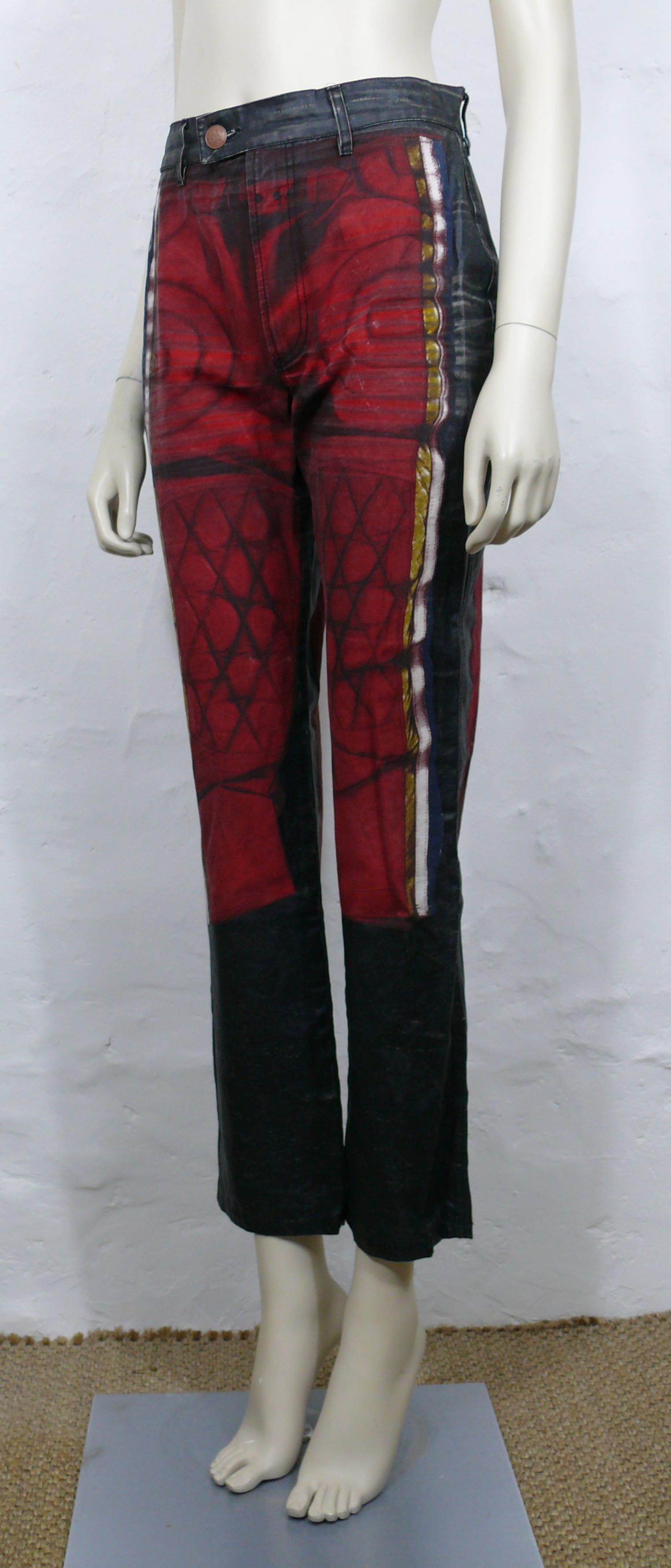 JEAN PAUL GAULTIER Vintage Motorcycle Trompe L'oeil Coated Denim Pants Trousers For Sale 3