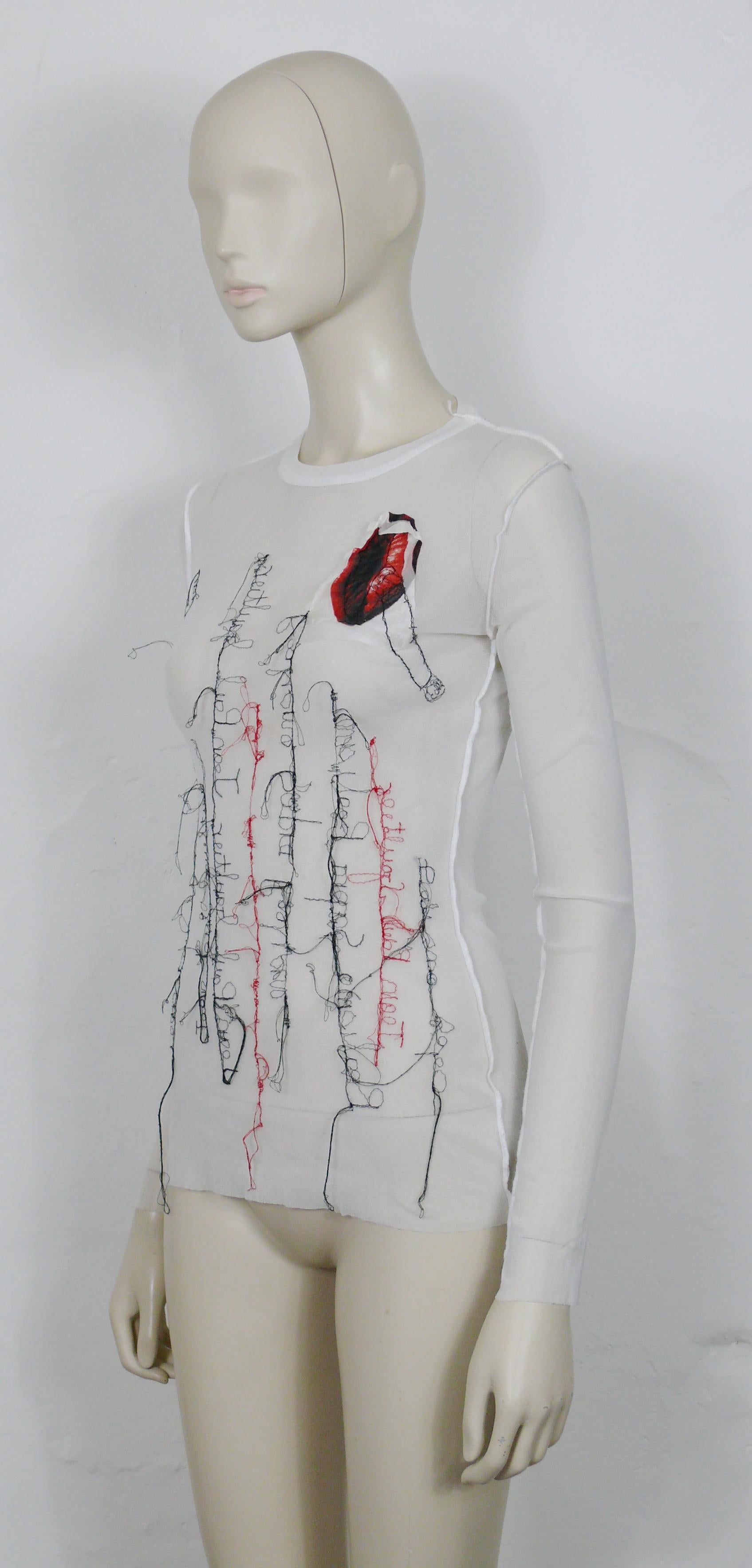 Jean Paul Gaultier Vintage Mouth Applique Sheer Mesh Top Size L In Good Condition For Sale In Nice, FR