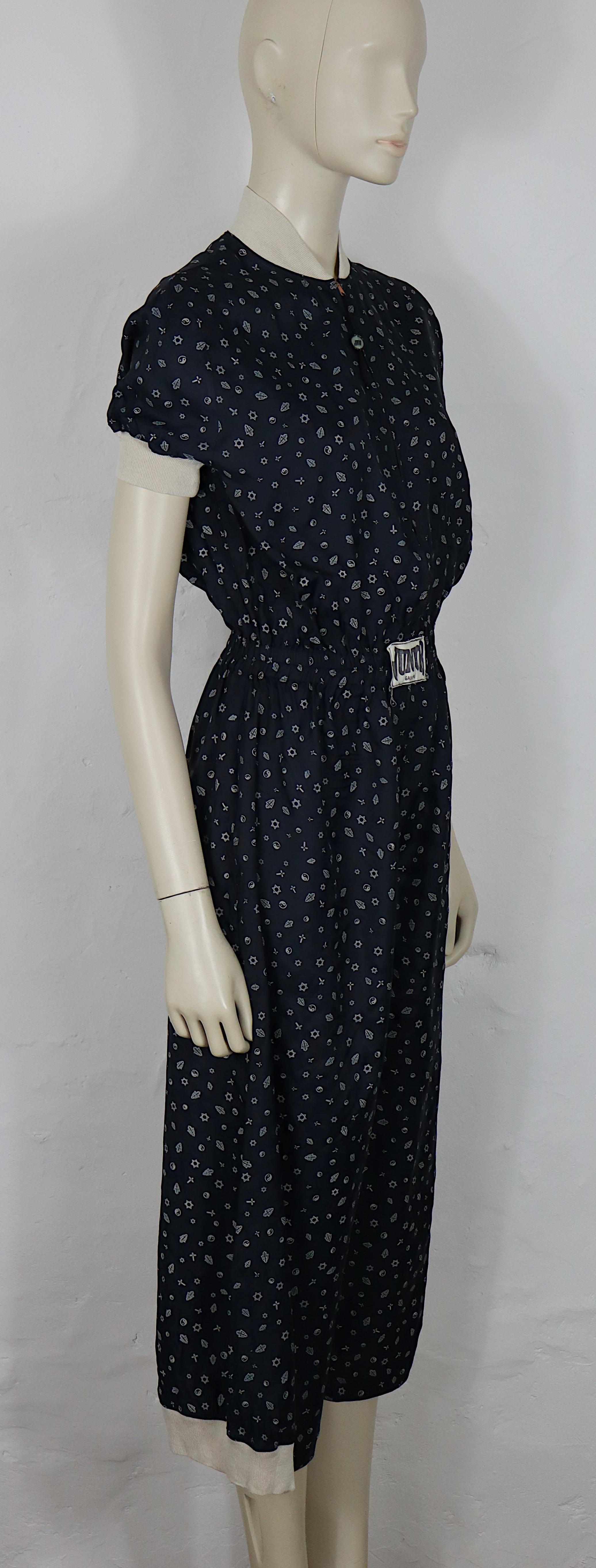 Noir JEAN PAUL GAULTIER Vintage Navy Blue Jumpsuit with Syncretic Motif Print en vente