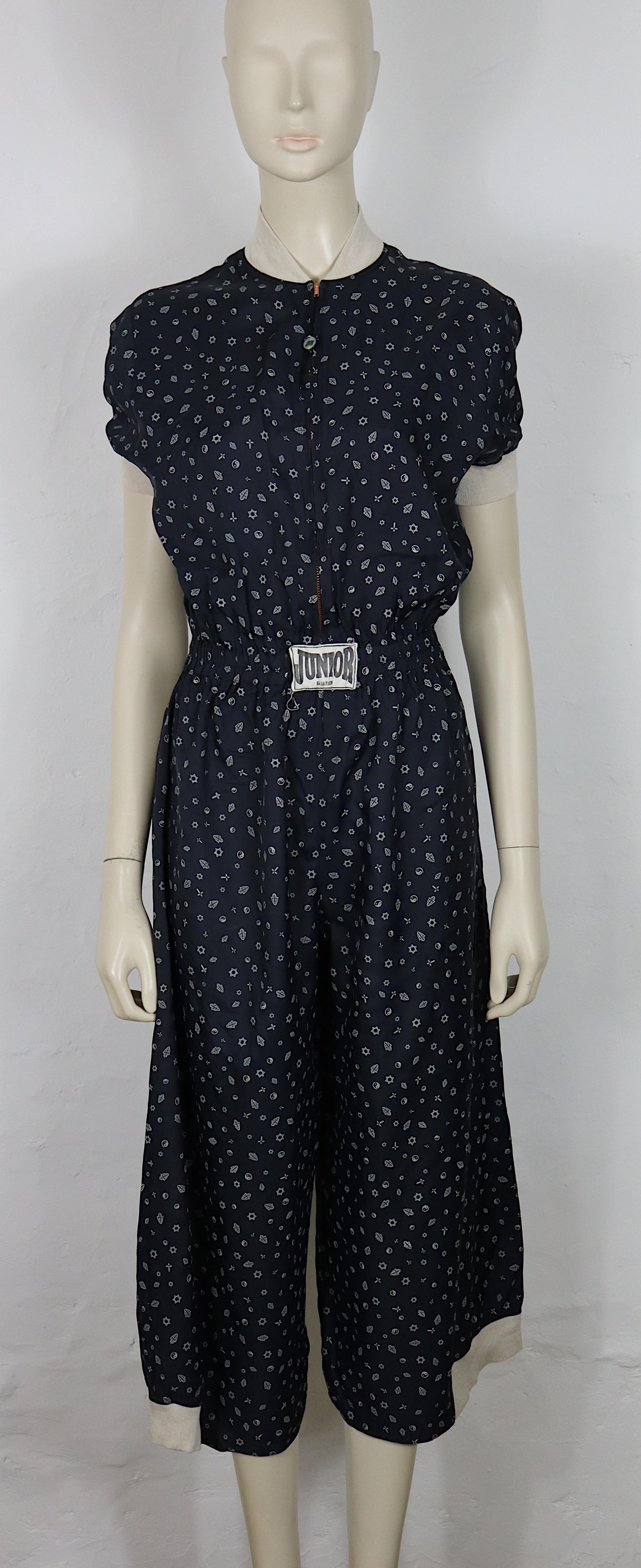 JEAN PAUL GAULTIER Vintage Navy Blue Jumpsuit with Syncretic Motif Print Bon état - En vente à Nice, FR