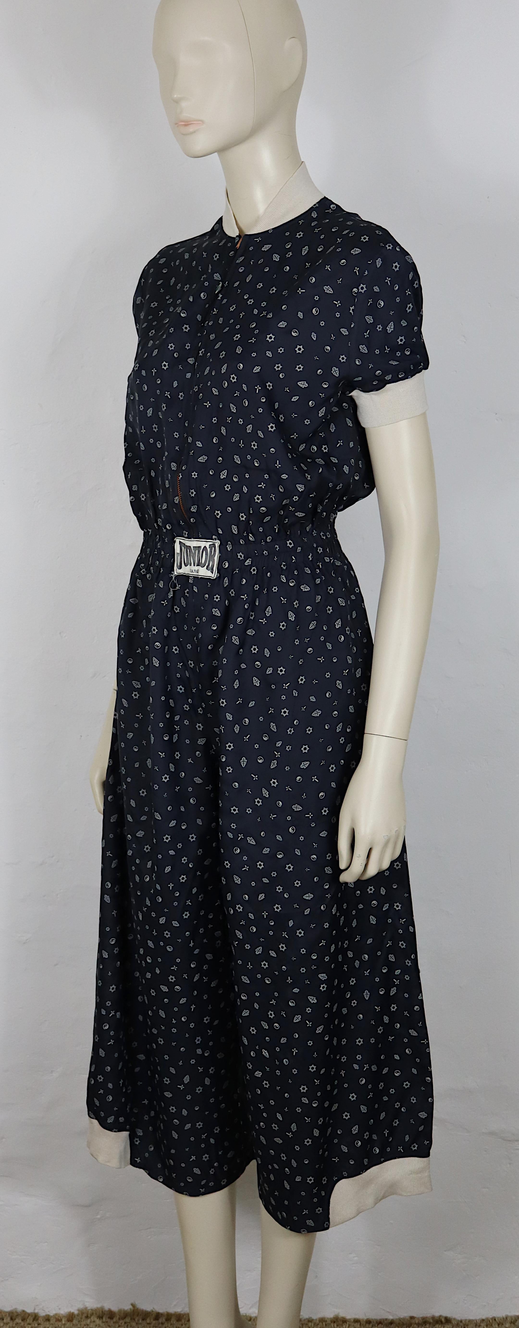 JEAN PAUL GAULTIER Vintage Navy Blue Jumpsuit with Syncretic Motif Print Pour femmes en vente