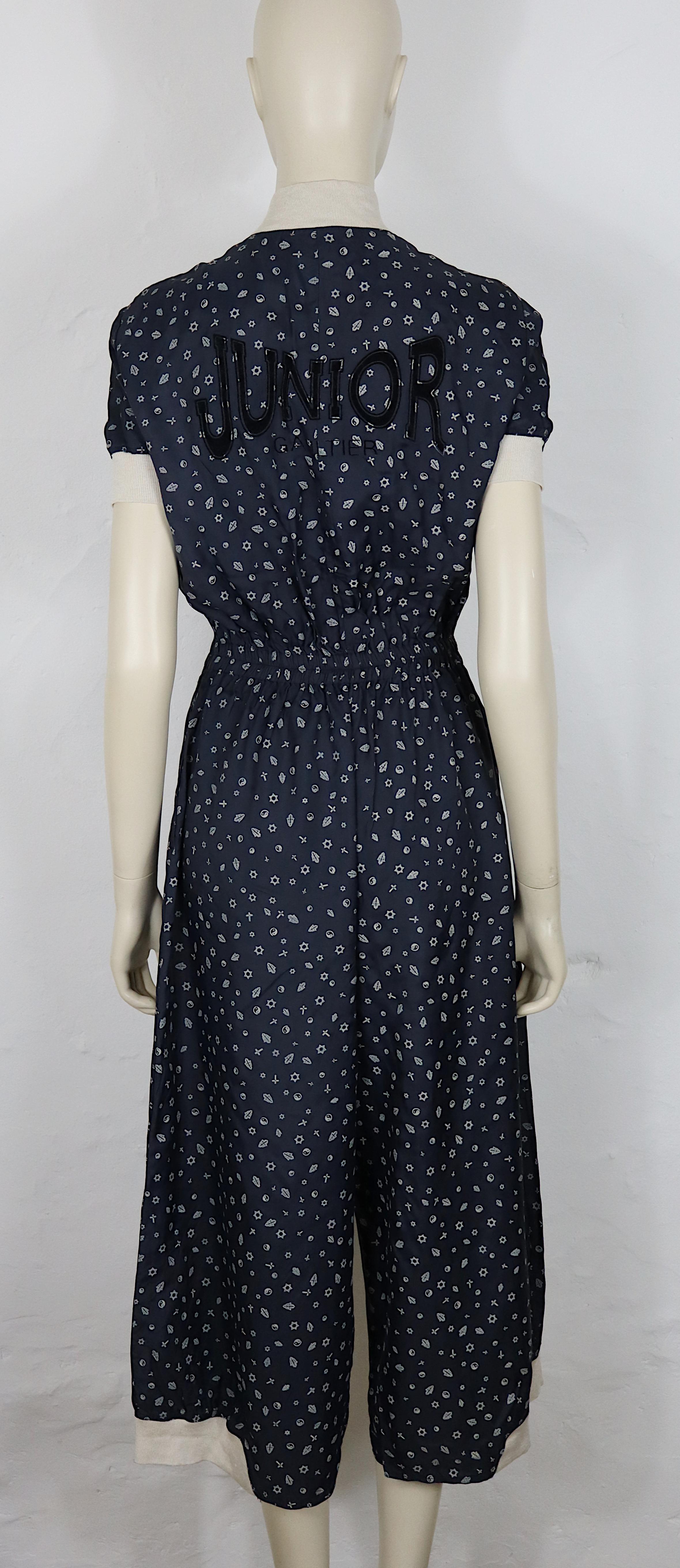 JEAN PAUL GAULTIER Vintage Navy Blue Jumpsuit with Syncretic Motif Print en vente 1