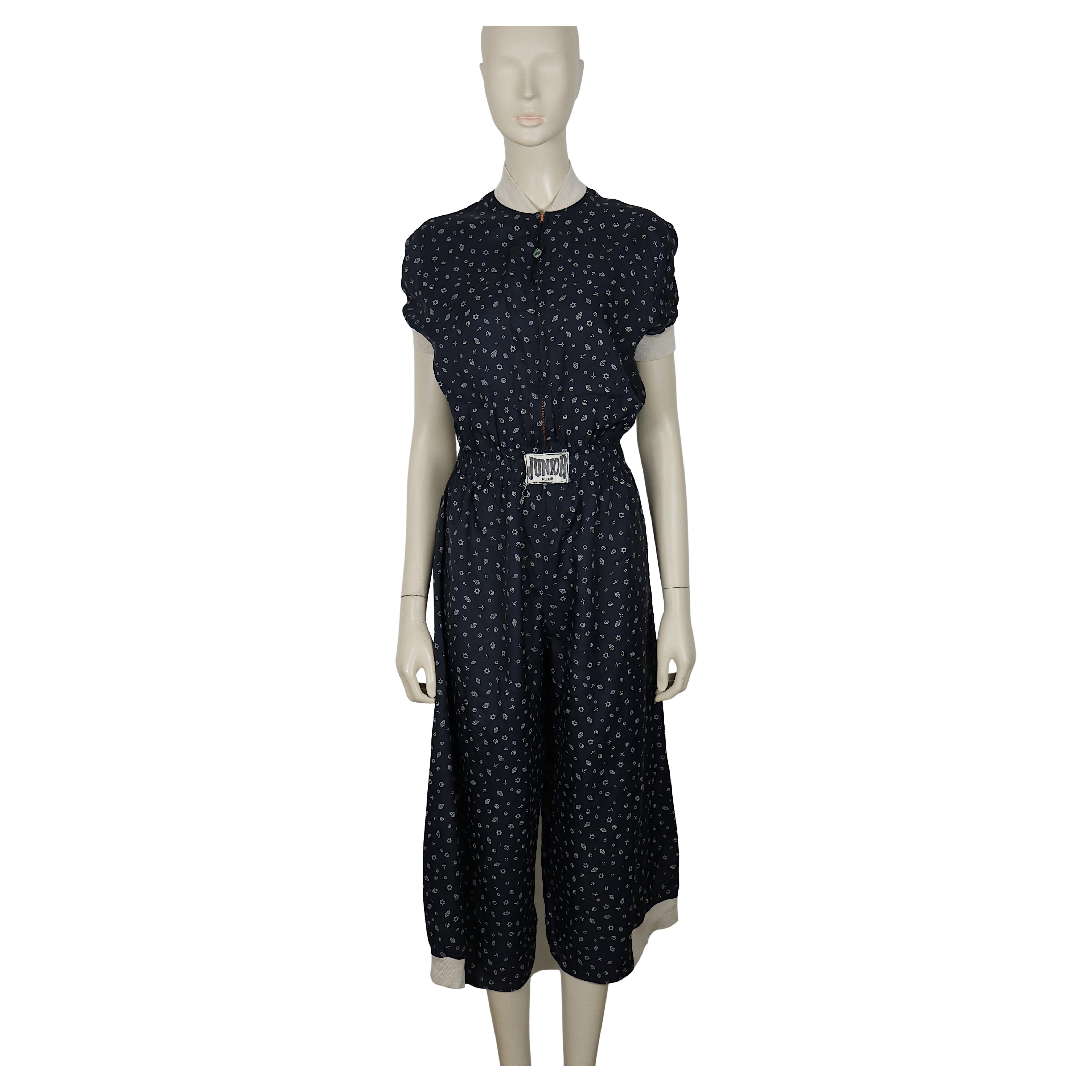 JEAN PAUL GAULTIER Vintage Navy Blue Jumpsuit with Syncretic Motif Print en vente