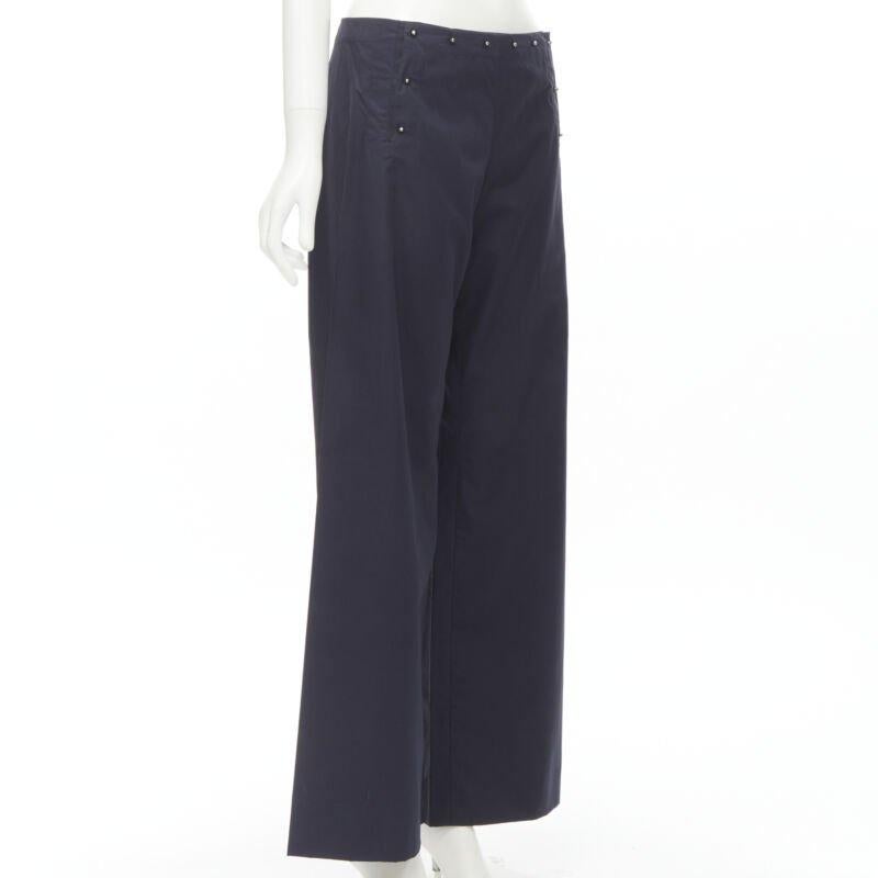 Black JEAN PAUL GAULTIER Vintage navy silver button wide leg nautical pants IT42 M For Sale