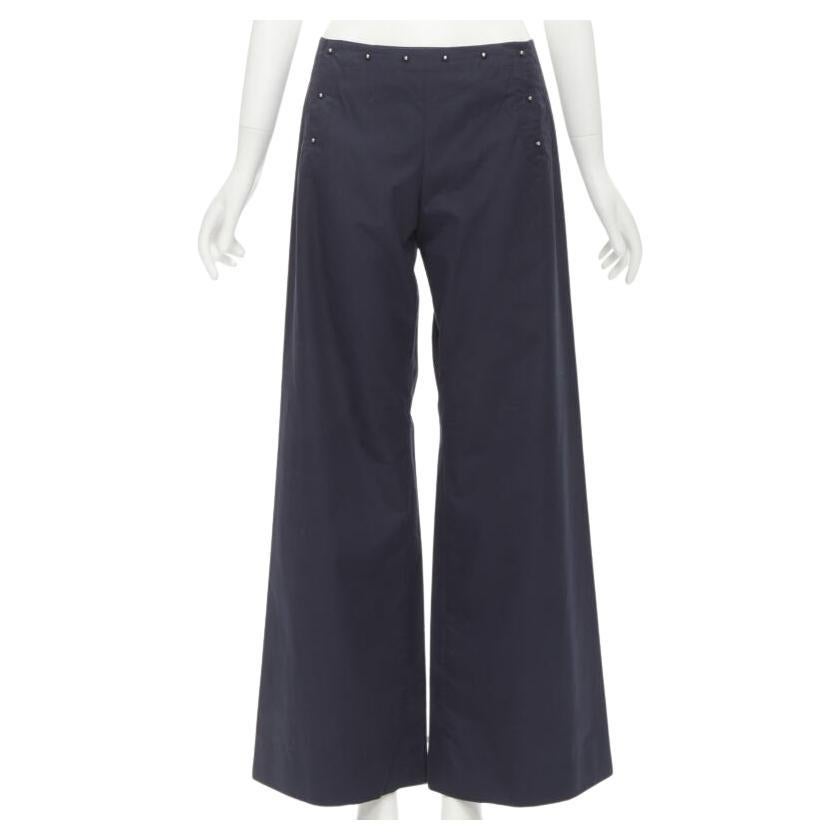 JEAN PAUL GAULTIER Vintage navy silver button wide leg nautical pants IT42 M For Sale