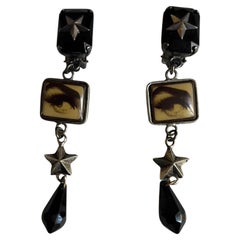 Jean Paul Gaultier Vintage Novelty "Eyes" Print Dangling Clip-On Earrings
