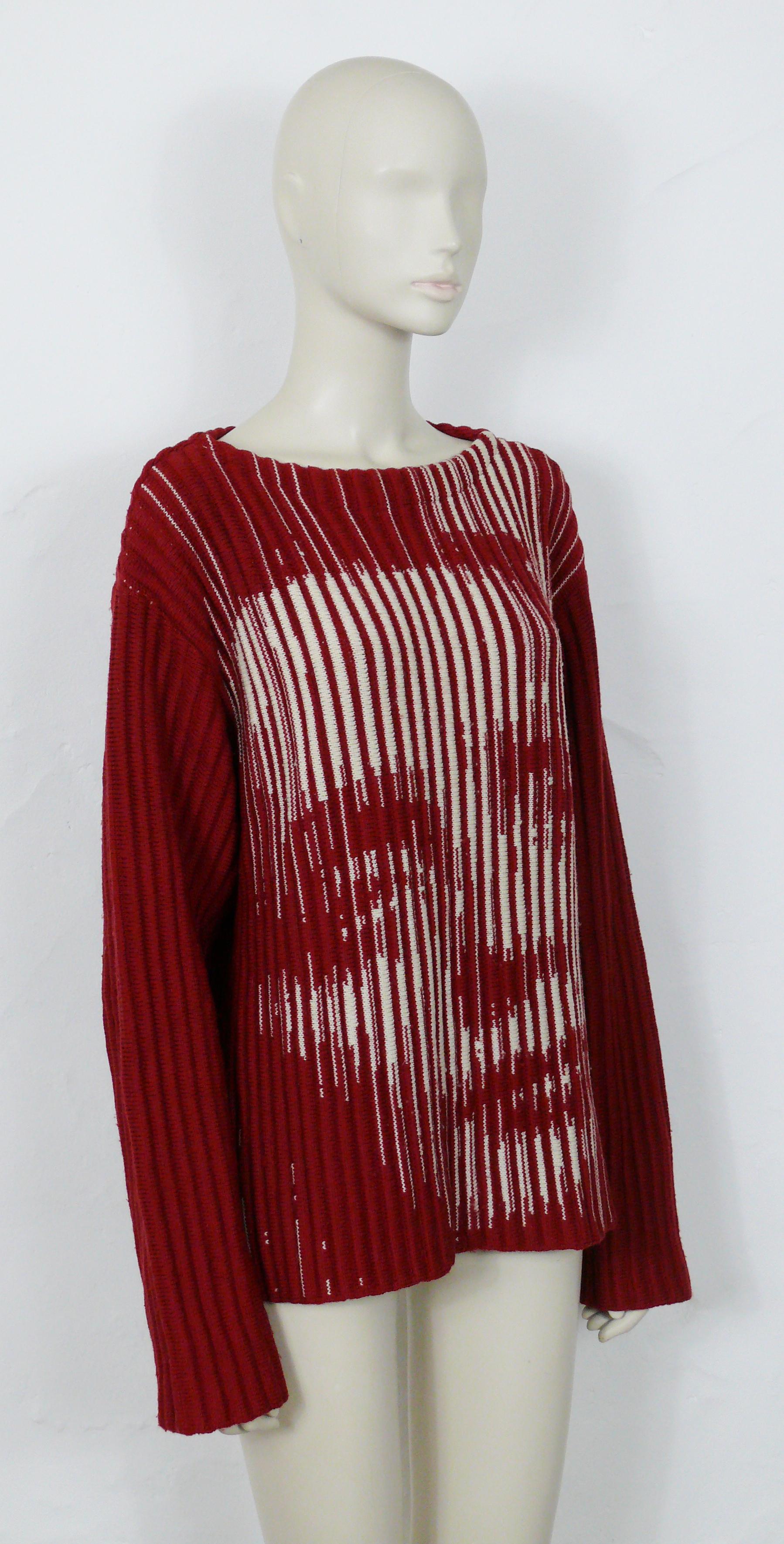 JEAN PAUL GAULTIER Maille Homme vintage optical illusion sweater featuring MARLENE DIETRICH portrait on front.

Label reads JEAN PAUL GAULTIER Maille Homme Made in Italy.

Missing composition tag (most probably wool or wool blend).

Size tag reads :