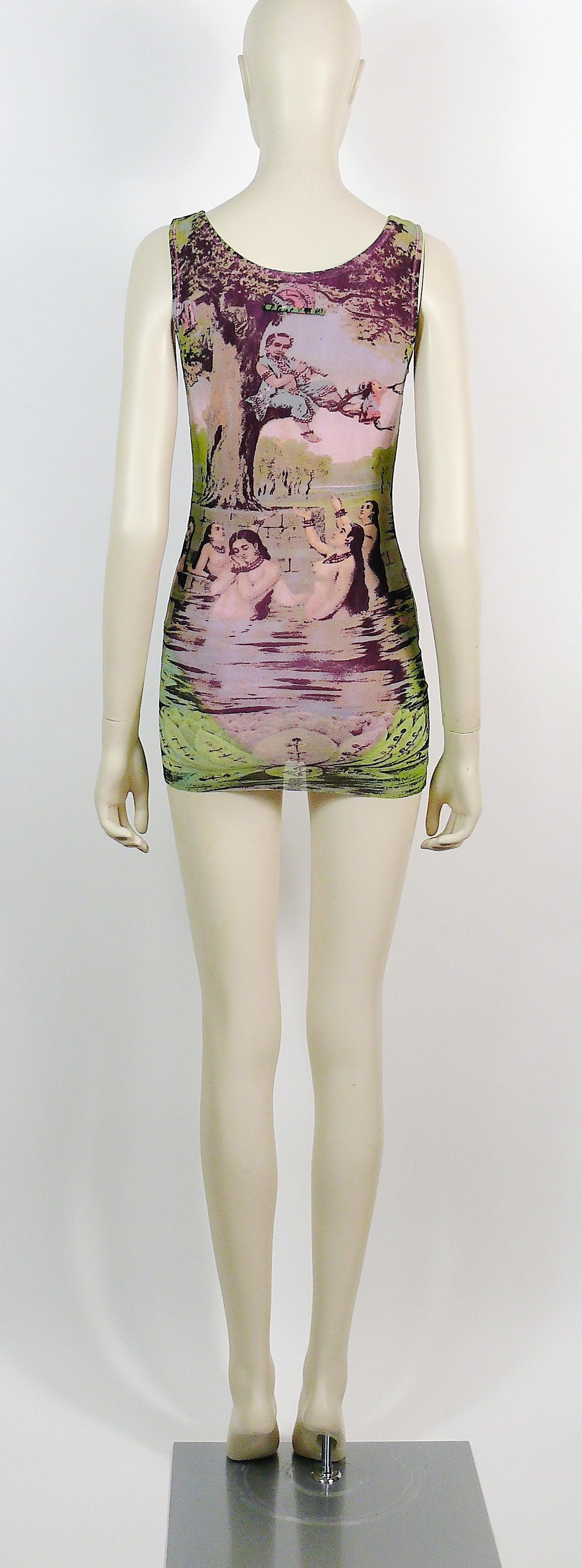 Women's Jean Paul Gaultier Vintage Oriental Bath Print Mesh Tank Micro Mini Dress Size L
