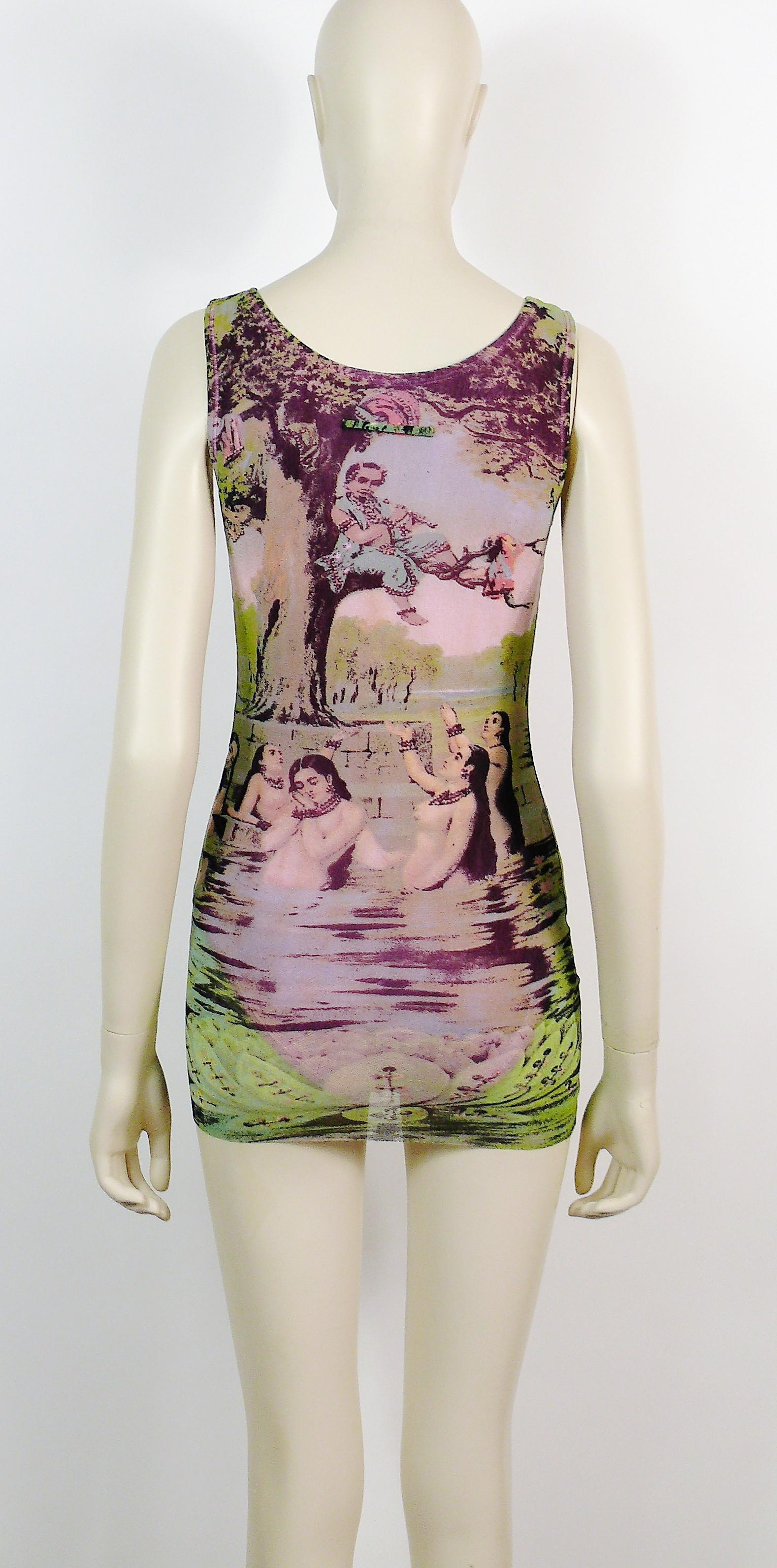 Jean Paul Gaultier Vintage Oriental Bath Print Mesh Tank Micro Mini Dress Size L 1