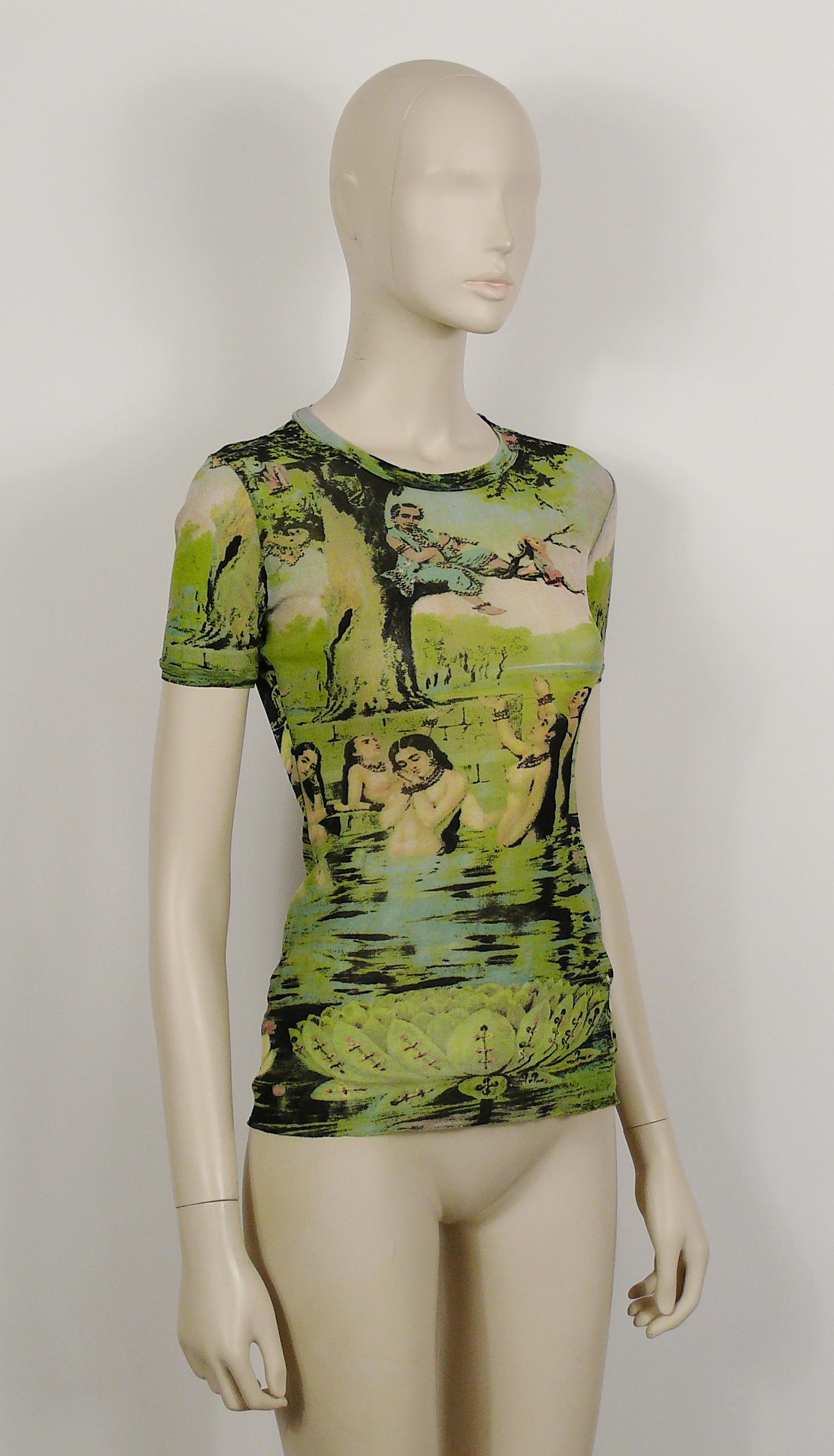 JEAN PAUL GAULTIER vintage sheer FUZZI mesh sleeveless t-shirt featuring a gorgeous Oriental Bath scene print.

Label reads JEAN PAUL GAULTIER MAILLE Made in Italy.

Size tag reads : M.
Please refer to measurements.

Composition tag reads : 100%