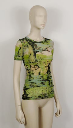 Jean Paul Gaultier Vintage Oriental Bath Print Sheer Mesh T-Shirt Size M