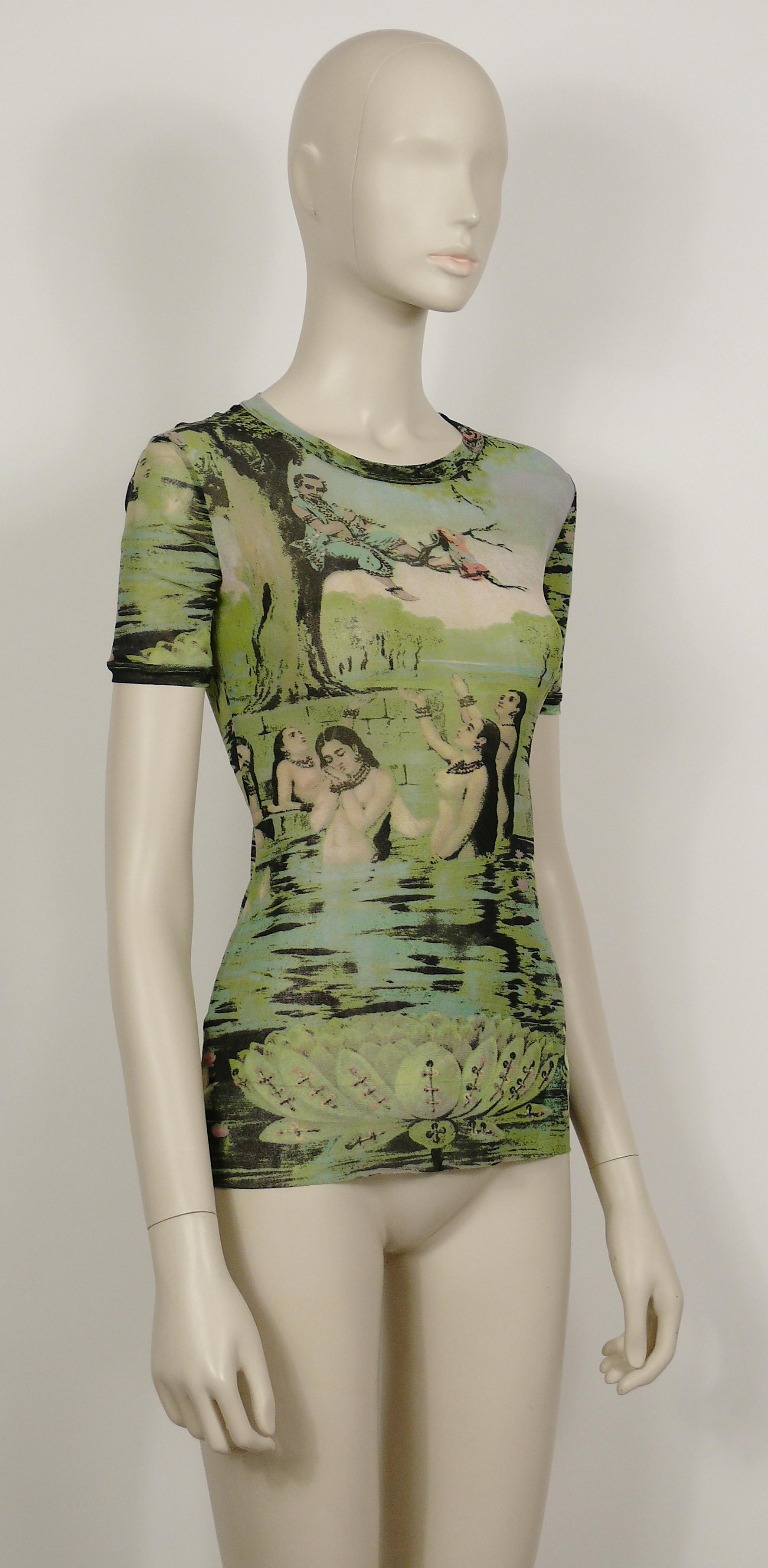 JEAN PAUL GAULTIER vintage sheer FUZZI mesh short sleeve t-shirt featuring a gorgeous Oriental Bath scene print.

Label reads JEAN PAUL GAULTIER MAILLE Made in Italy.

Size tag reads : S.
Please refer to measurements.

Composition tag reads : 100%