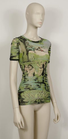 Jean Paul Gaultier Vintage Oriental Bath Print Sheer Mesh T-Shirt Size S