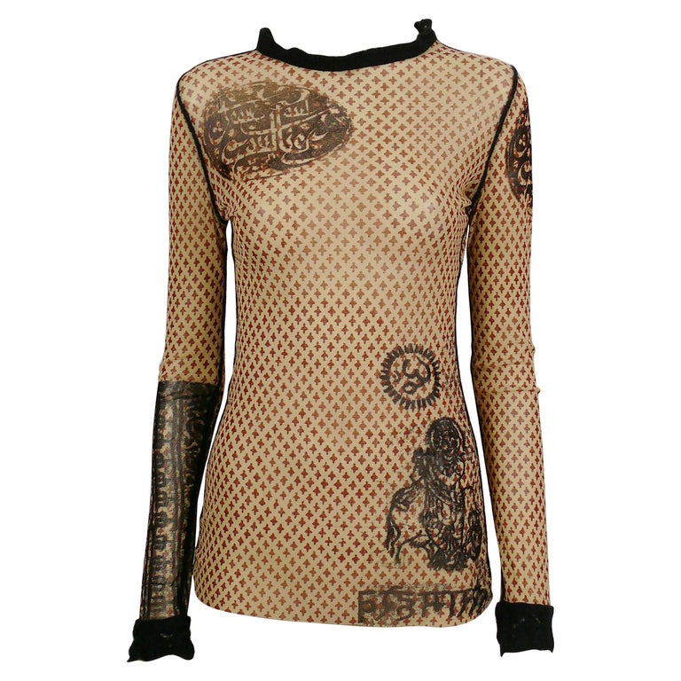 Jean Paul Gaultier Vintage Oriental Tattoo Sheer Mesh Top For Sale at