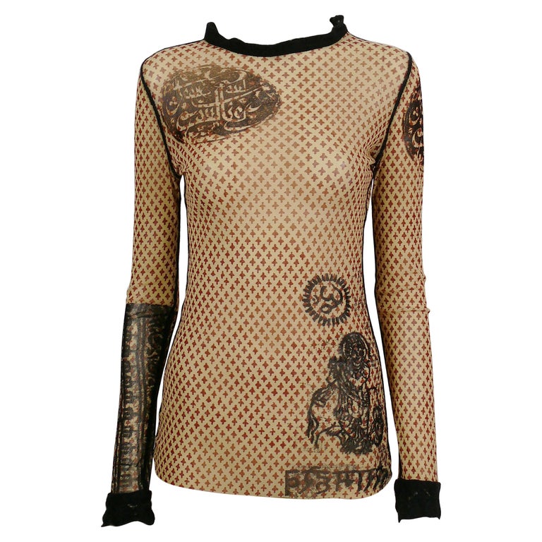 Jean Paul Gaultier Optical Illusion Striped Leopard Mesh Open Back Tattoo  Top For Sale at 1stDibs