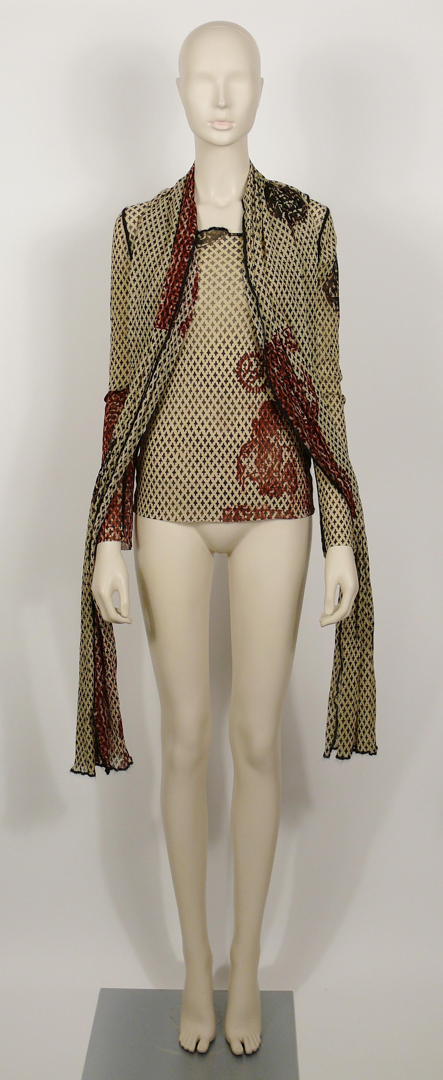 Jean Paul Gaultier Vintage Oriental Tattoo Sheer Mesh Top Size L In Good Condition For Sale In Nice, FR