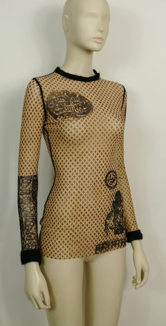 Jean Paul Gaultier Vintage Oriental Tatto Sheer Mesh Top Size S