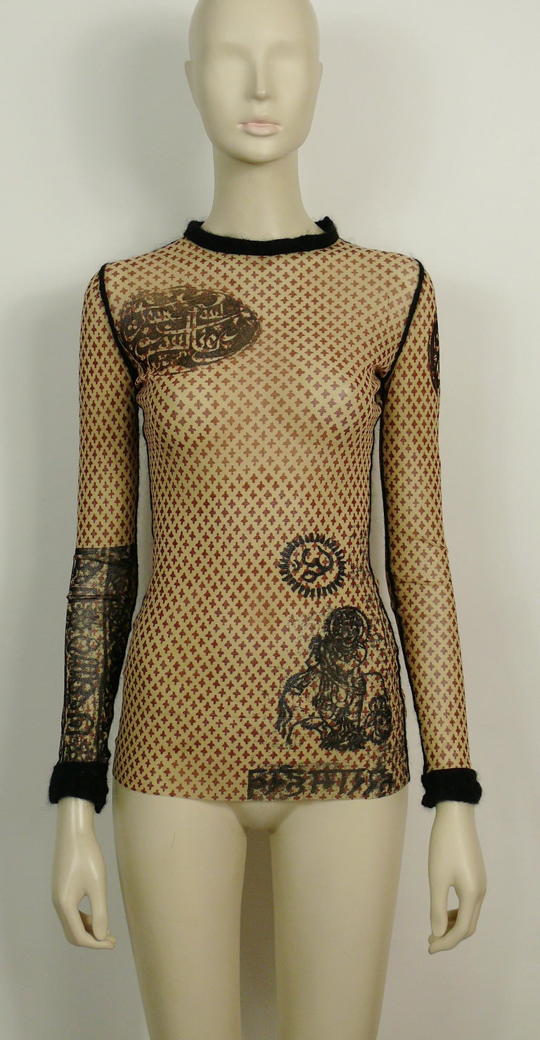 Jean Paul Gaultier Vintage Oriental Tatto Sheer Mesh Top Size S at 1stDibs