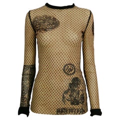 Jean Paul Gaultier Vintage Oriental Tatto Sheer Mesh Top Size S