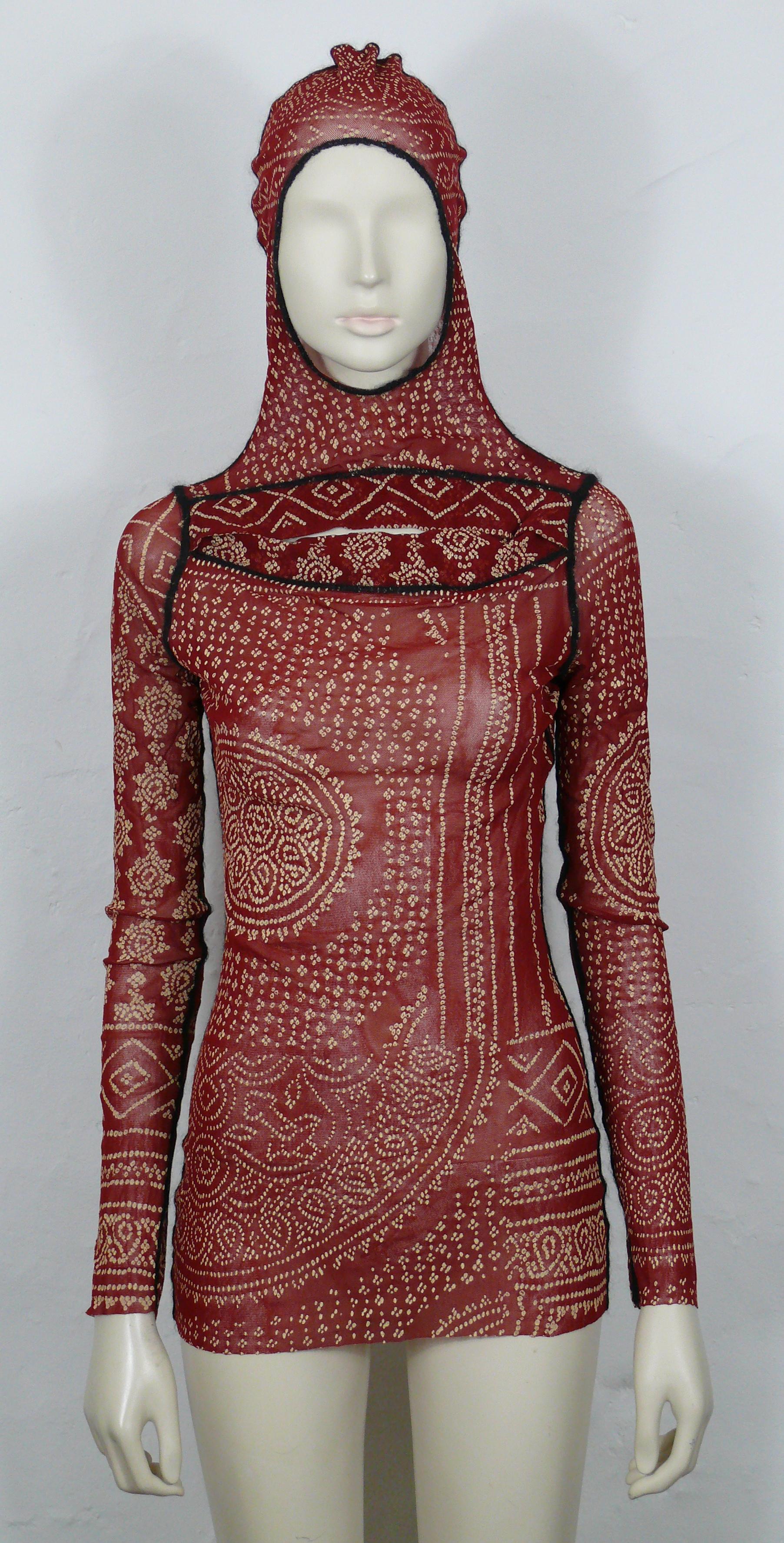 JEAN PAUL GAULTIER Vintage Oriental Tattoo Sheer Mesh Hooded Top Size L In Good Condition For Sale In Nice, FR