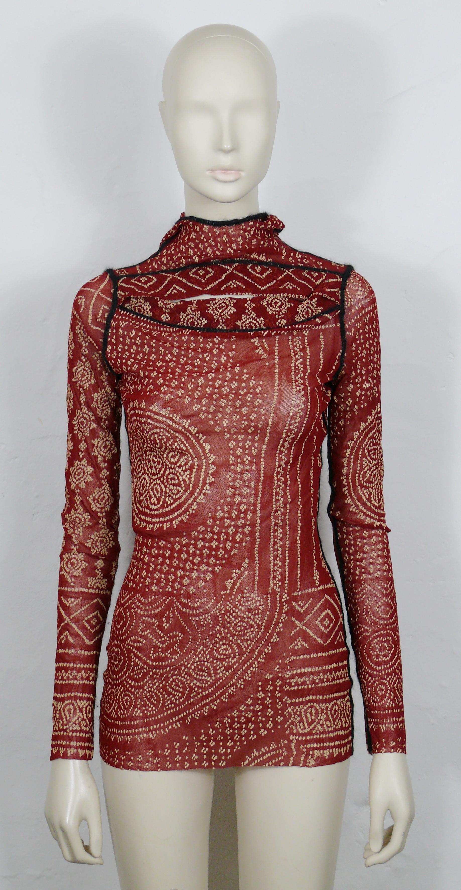 Women's JEAN PAUL GAULTIER Vintage Oriental Tattoo Sheer Mesh Hooded Top Size L For Sale