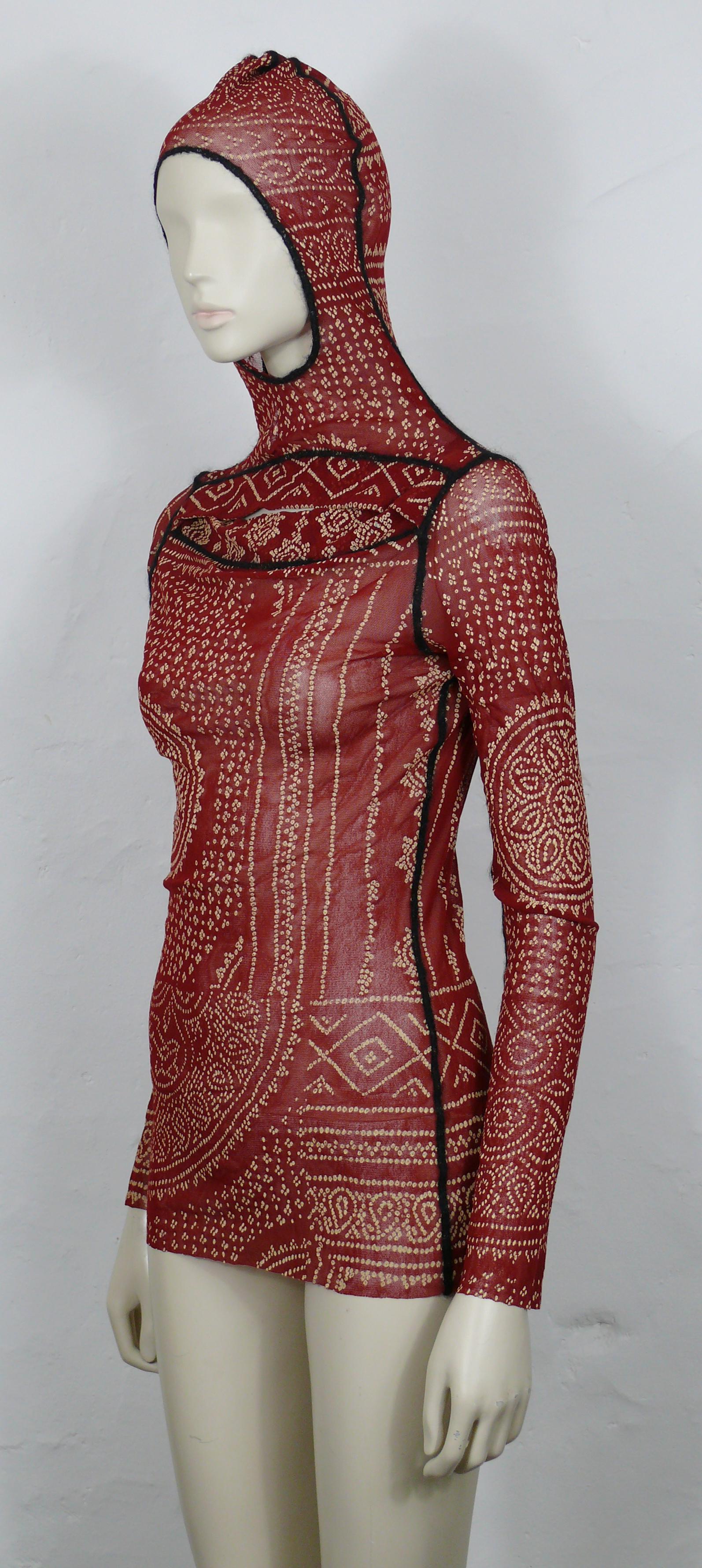 JEAN PAUL GAULTIER Vintage Oriental Tattoo Sheer Mesh Hooded Top Size L For Sale 1