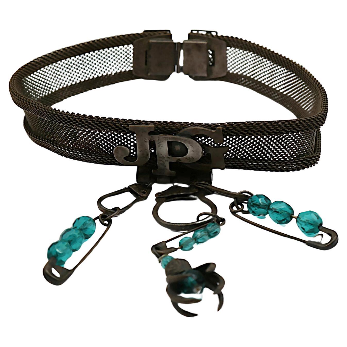JEAN PAUL GAULTIER (Zugeschrieben) Vintage Choker-Halskette aus oxidiertem Metallgeflecht im Angebot