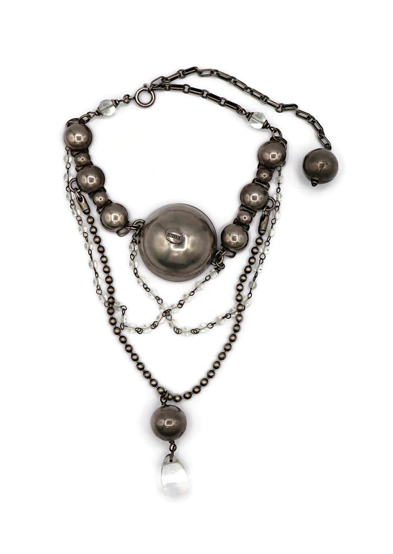 JEAN PAUL GAULTIER Vintage Oxidized Silver Tone Necklace For Sale