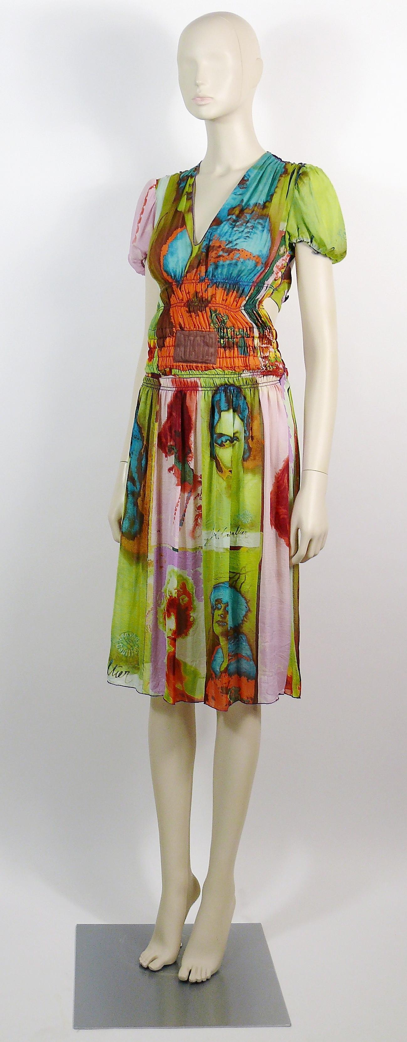 Brown Jean Paul Gaultier Vintage Portrait Photo Print Dress
