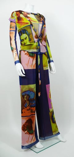 Jean Paul Gaultier Vintage Portrait Photo Print Fuzzi Mesh Pants Ensemble